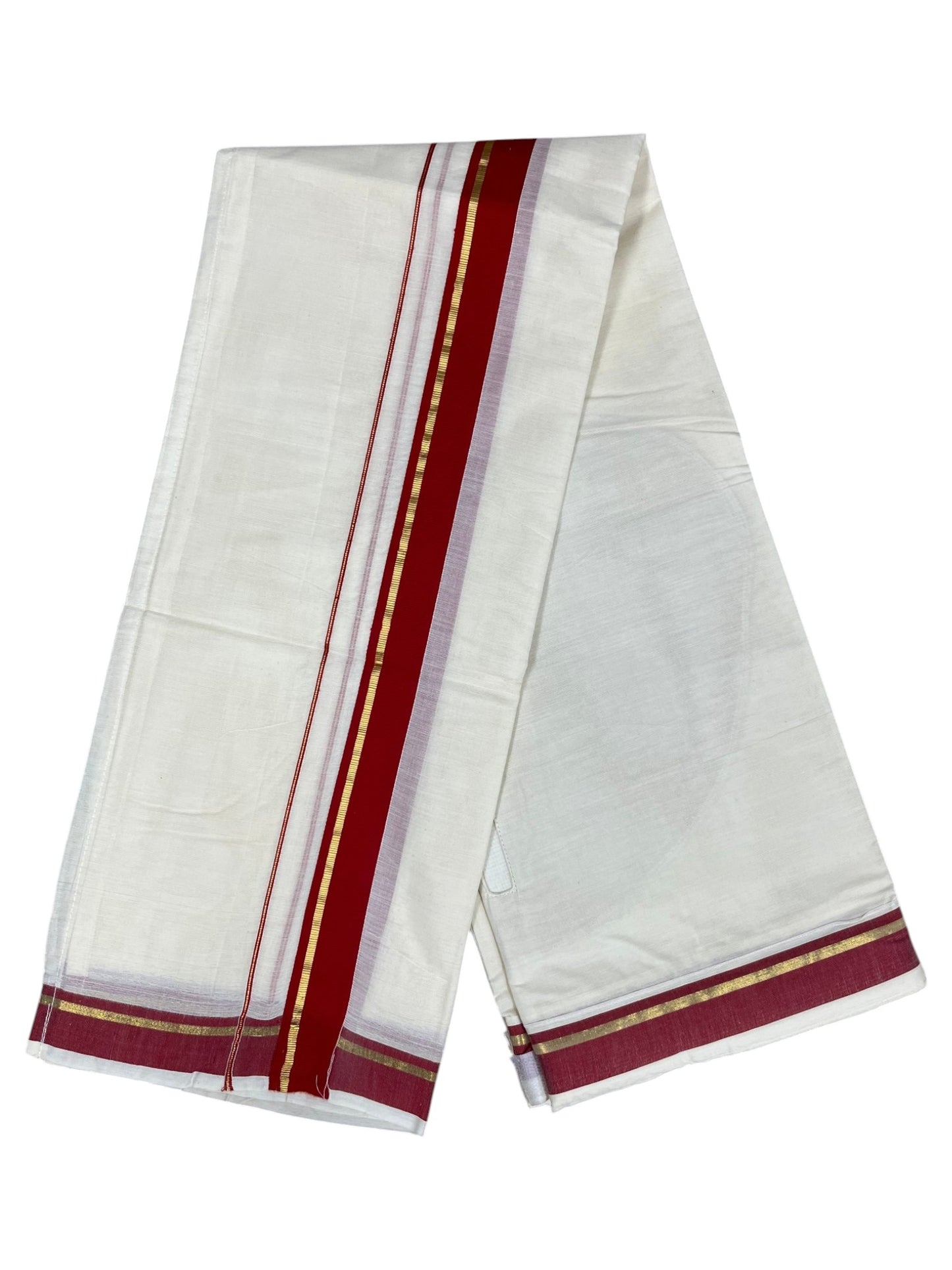 Southloom Kerala Cotton Velcro Mundu with kasavu and Red Border (South Indian Kerala Dhoti) in 4 mtrs