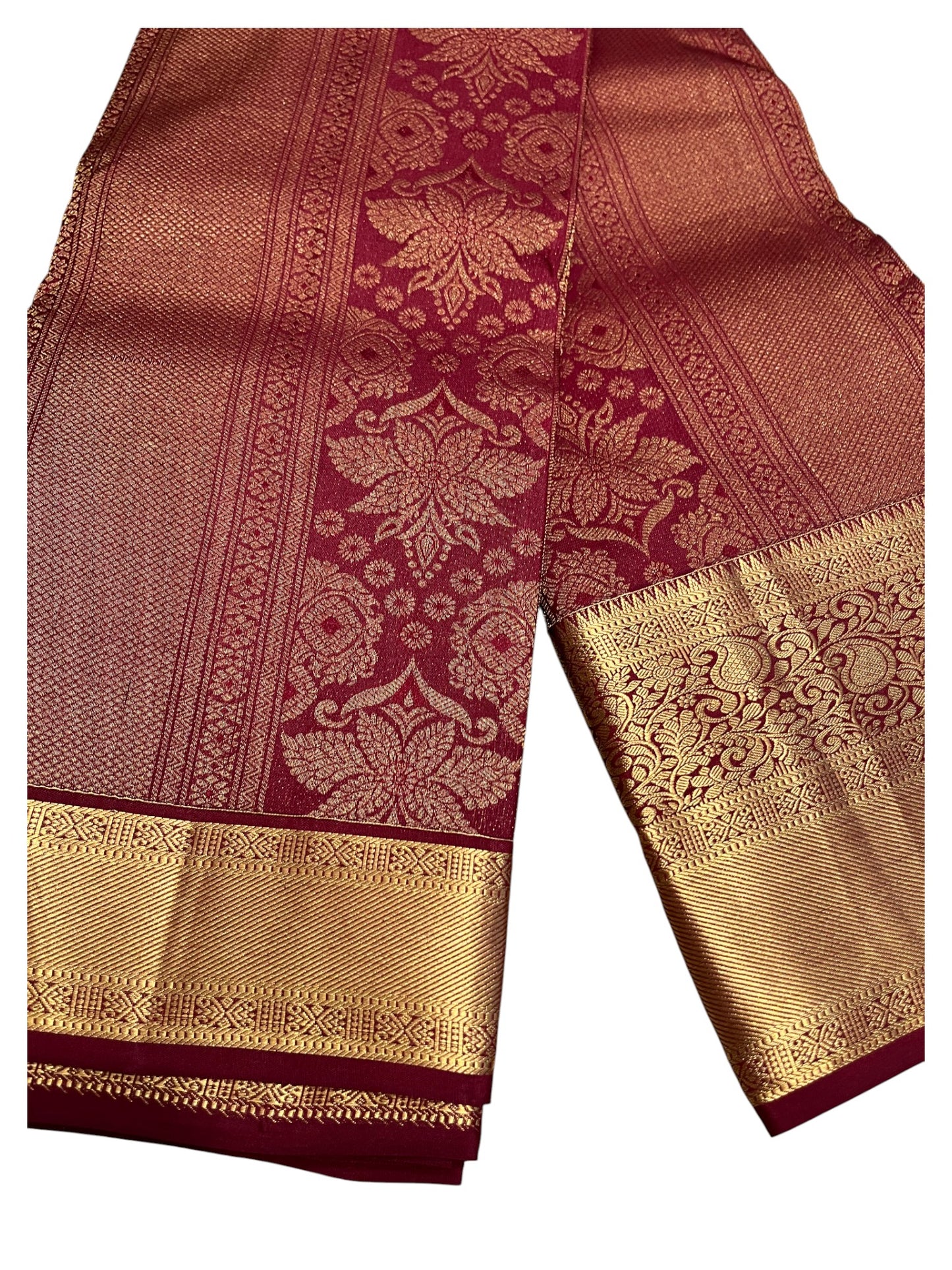 Southloom Pure Handloom Bridal Kanchipuram Silk Saree with Korvai Work (Maroon)
