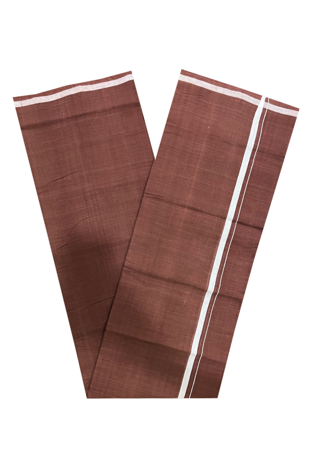 Southloom Premium Handloom Brown Solid Single Mundu (Lungi) with White Border (South Indian Kerala Dhoti)