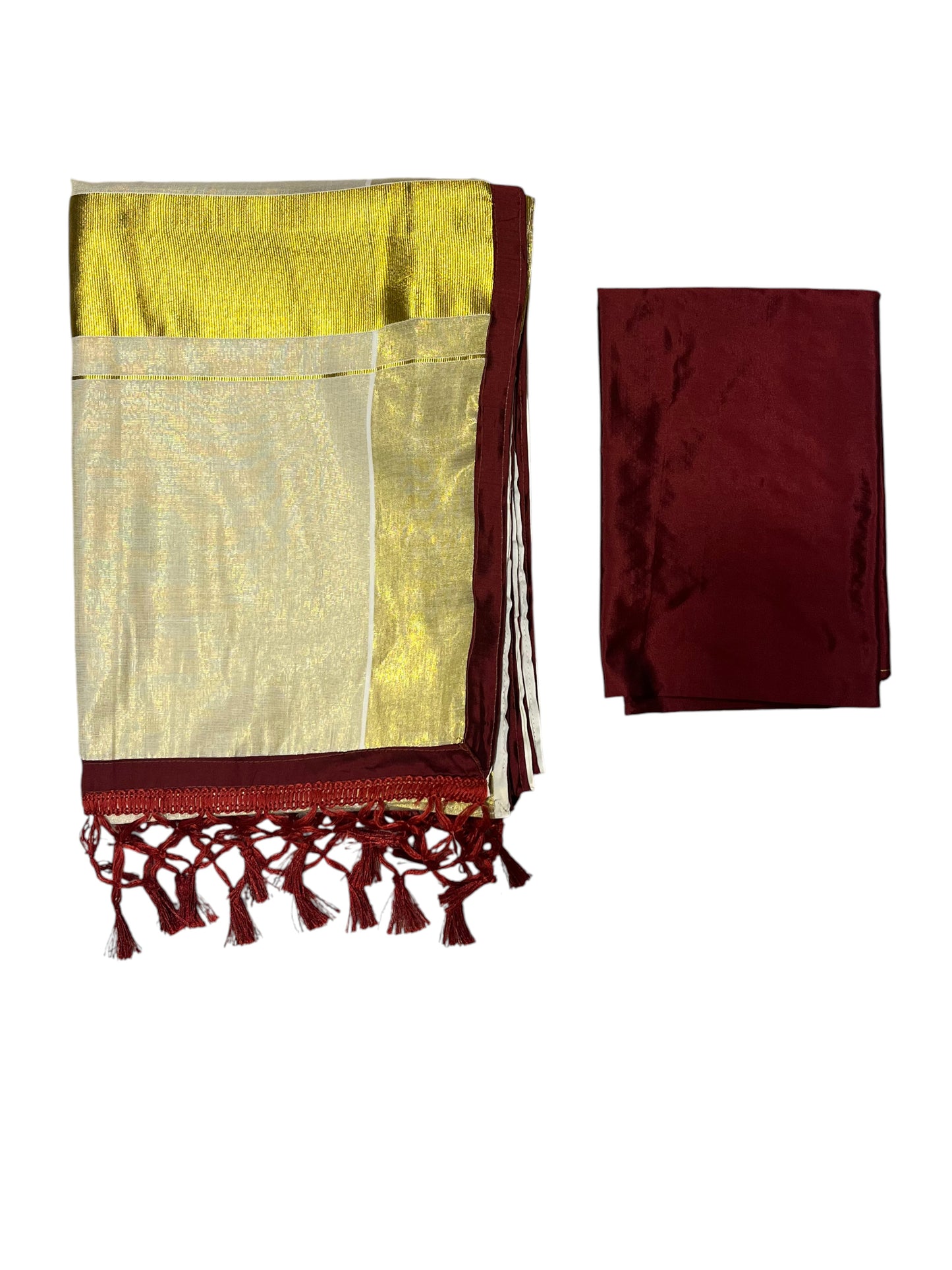 Southloom Semi Stitched Tissue  Printed Dhavani Set with Pavada and Maroon Blouse Piece