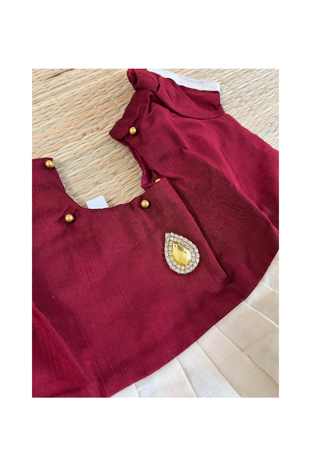 Southloom Kerala Cotton Frock with Maroon Bead Work Designs for Kids (Six Months)