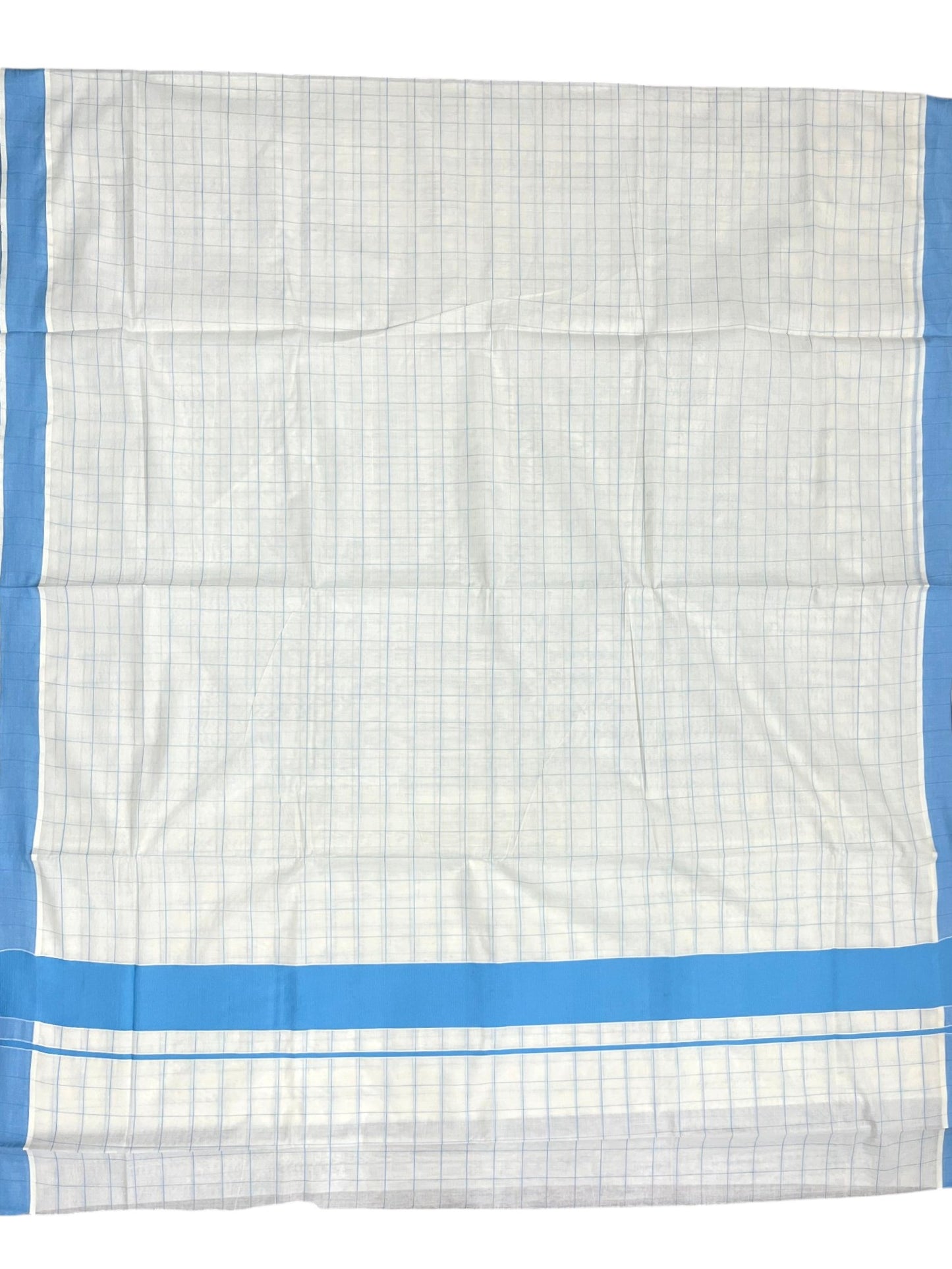Southloom Pure Cotton Kerala Saree with Blue Check Designs Across Body