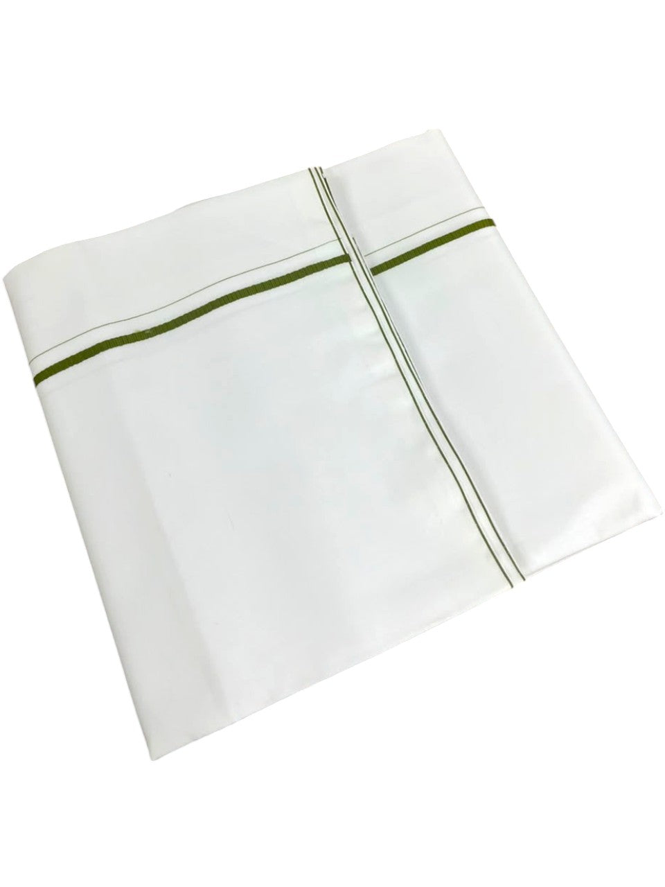 Southloom Pure White Cotton Single Eerkkil Kara Mundu with Olive Green Border (South Indian Kerala Dhoti)