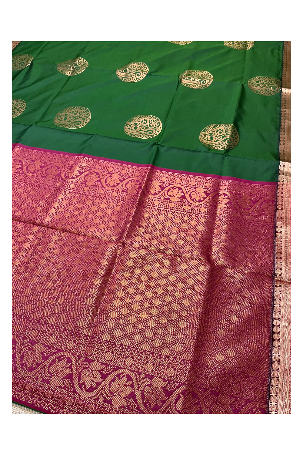 Southloom Soft Silk Dark Green Designer Woven Saree with Heavy Work on Pallu