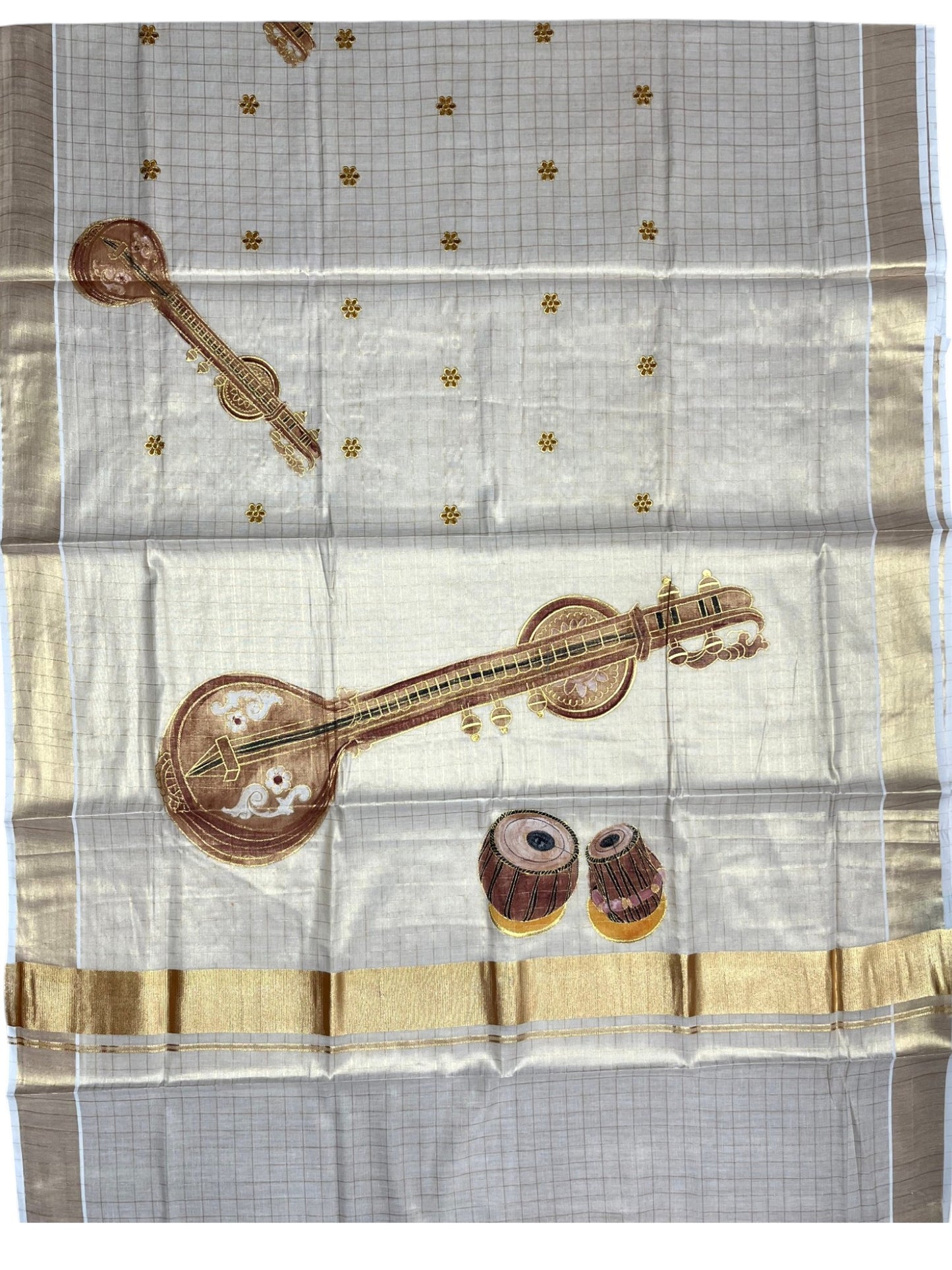 Southloom Kerala Tissue Veena Embroidery Saree