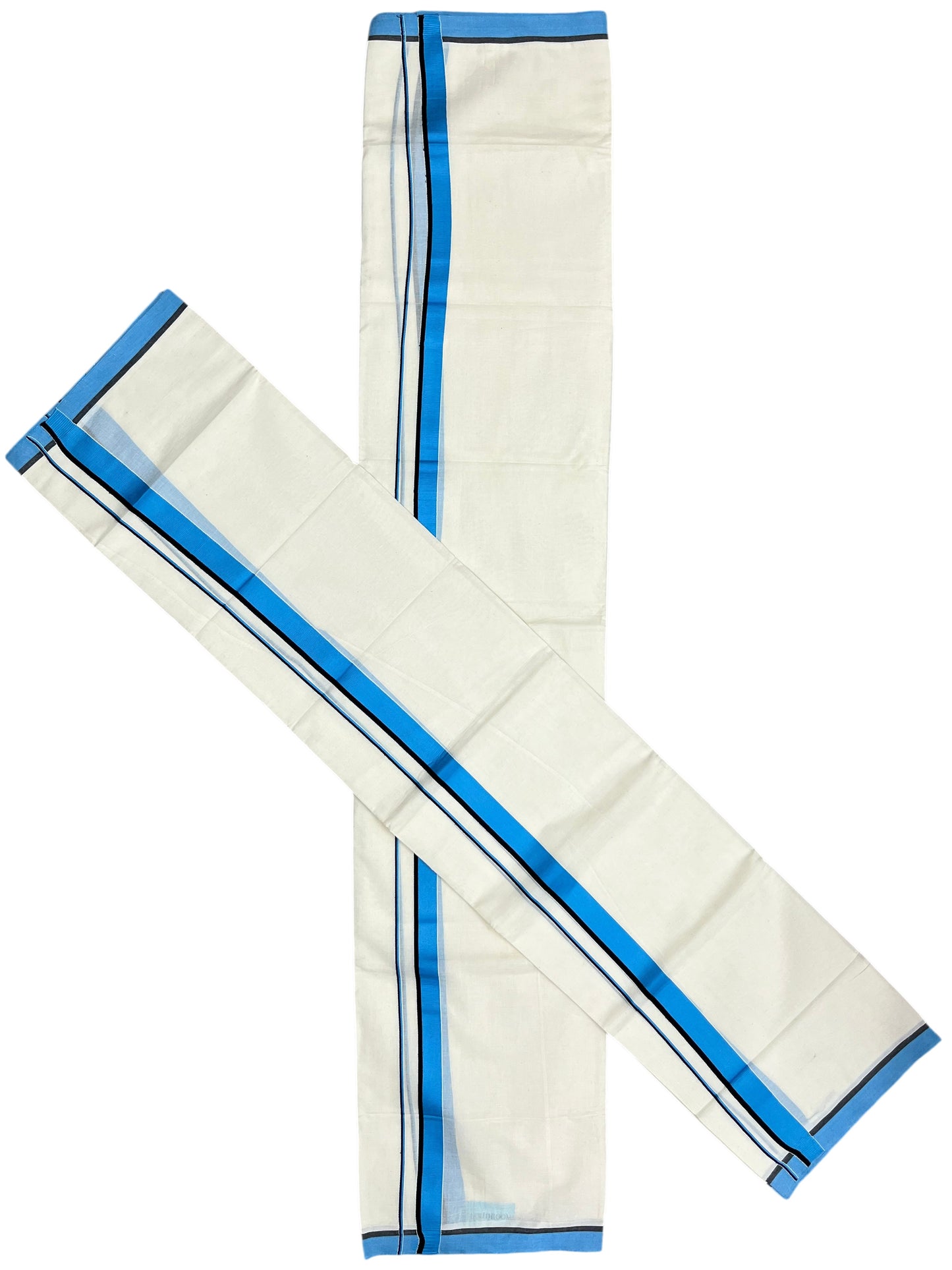 Southloom Pure Cotton Kerala Single Set Mundu (Mundum Neriyathum) Blue Border 2.80 Mtr SL345
