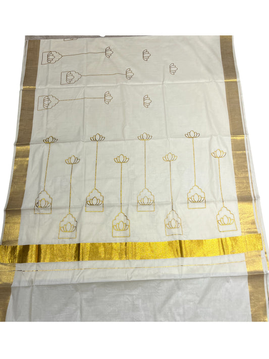 Southloom Kerala Cotton Kasavu Saree with  Embroidery Works