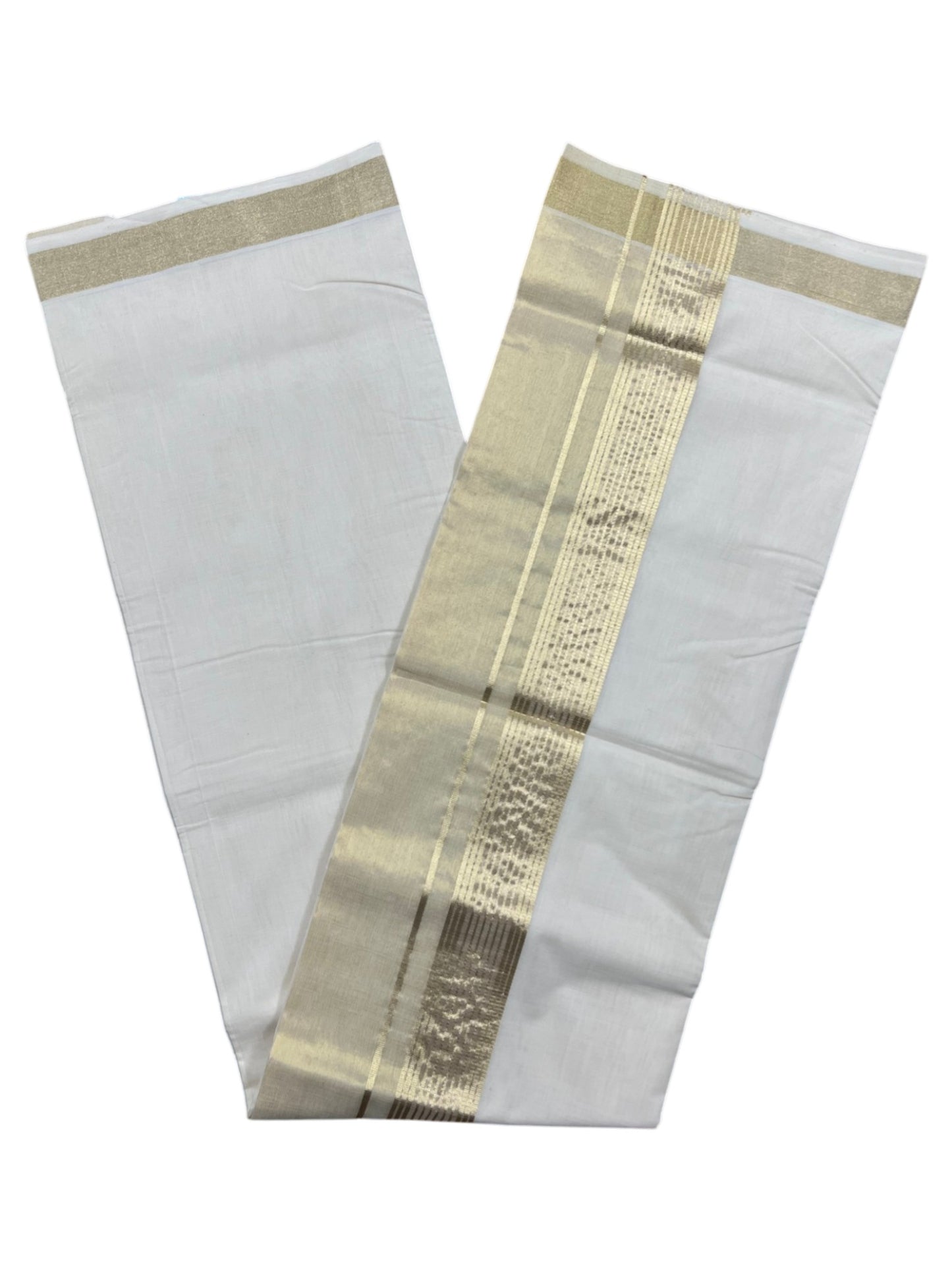Southloom Premium Handloom Cotton Double Mundu with Gold Kasavu Border