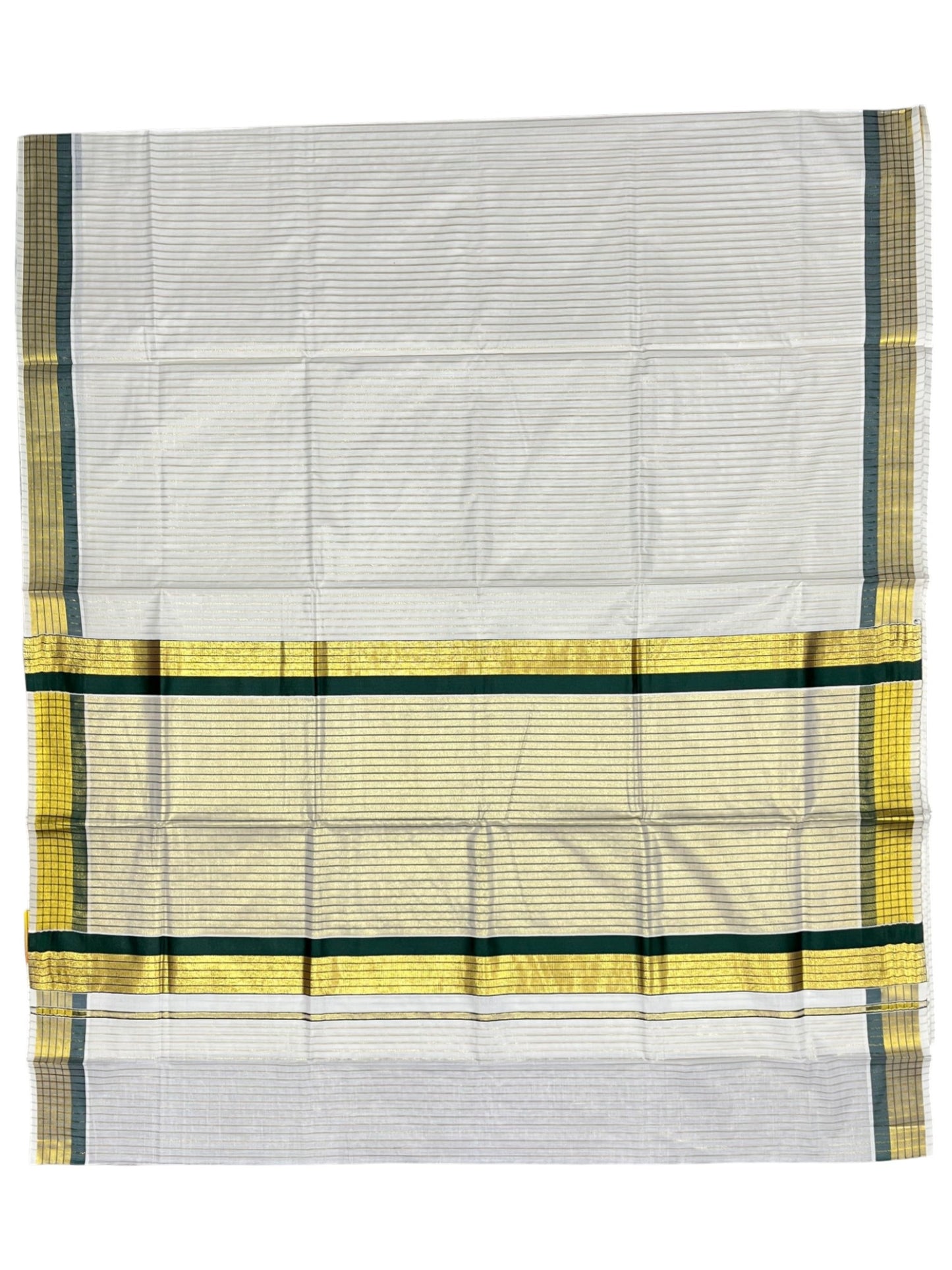 Southloom Kerala Pure Cotton Saree with Stripes on Body and Borders in Green