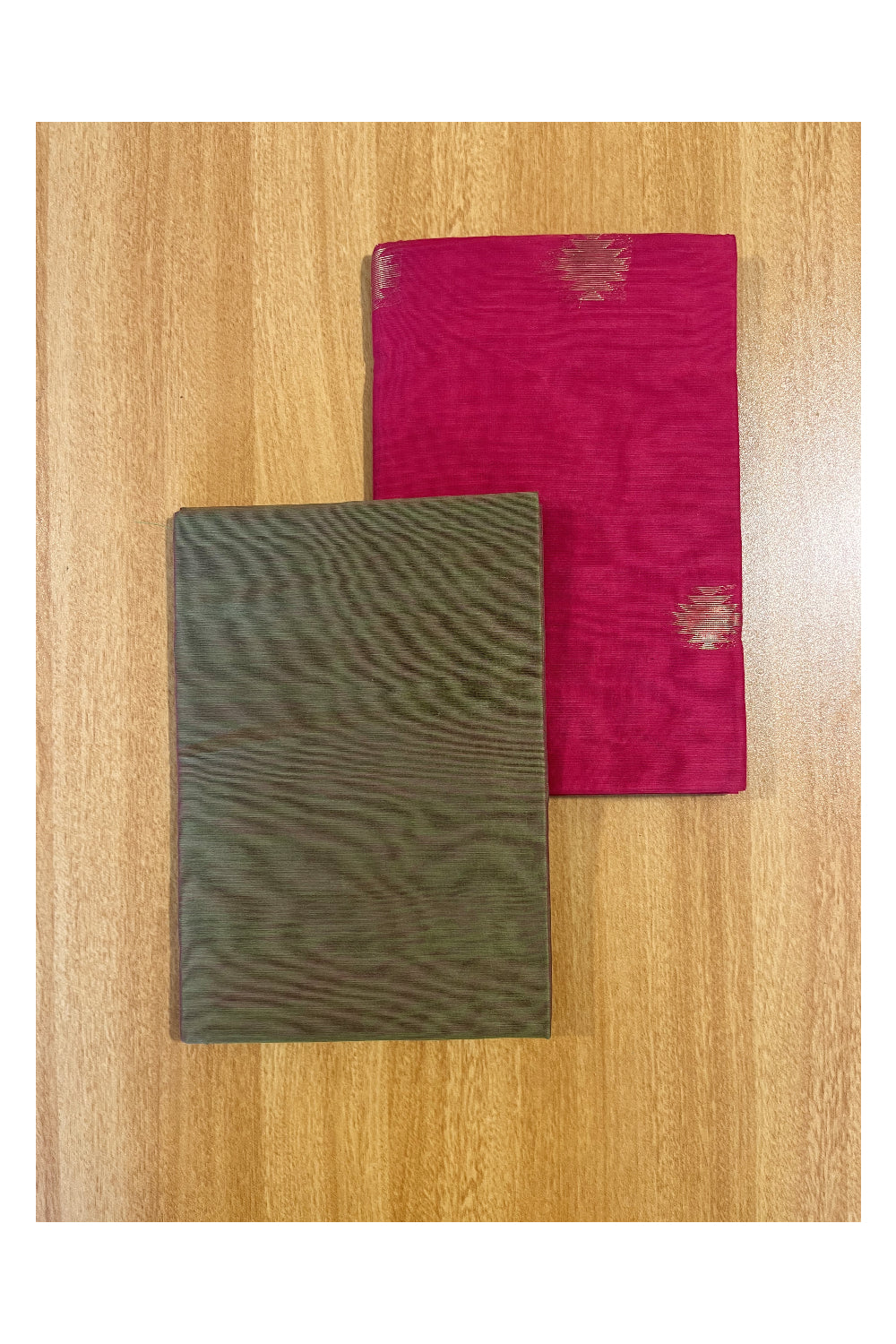 Southloom™ Cotton Semi Silk 3 Piece Green and Pink Salwar Material with Woven Zari Butta Work