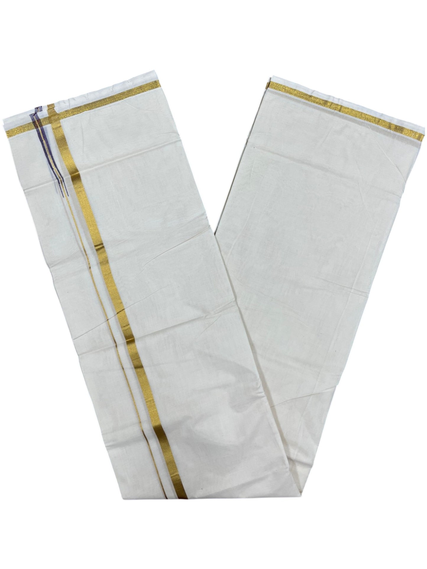 Southloom Kerala Pure Cotton Double Mundu with Gold Kasavu and Violet Chuttikara Border with (South Indian Dhoti)