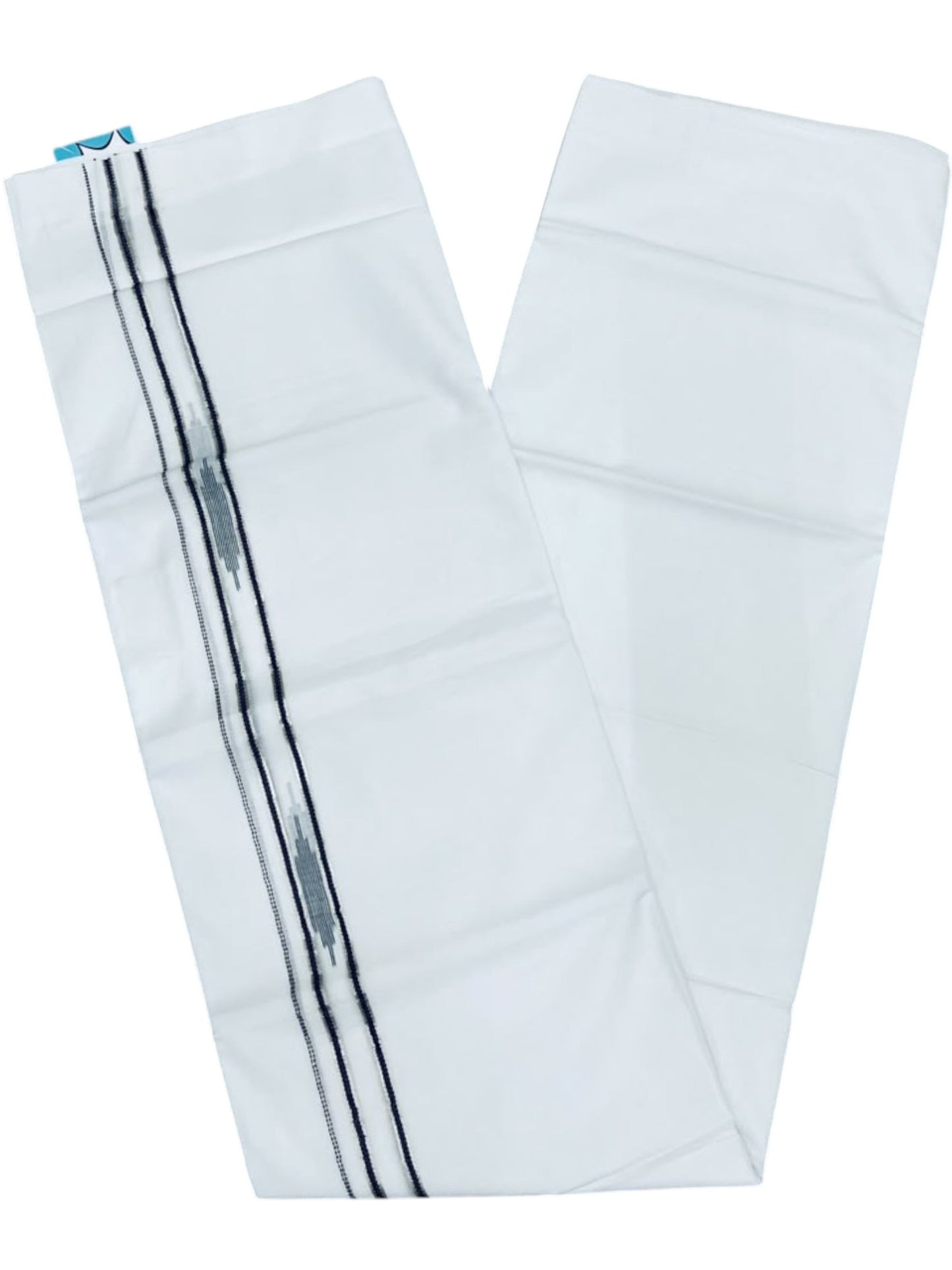 Southloom Pure White Cotton Mundu with Black & Silver Line Border (South Indian Kerala Dhoti)