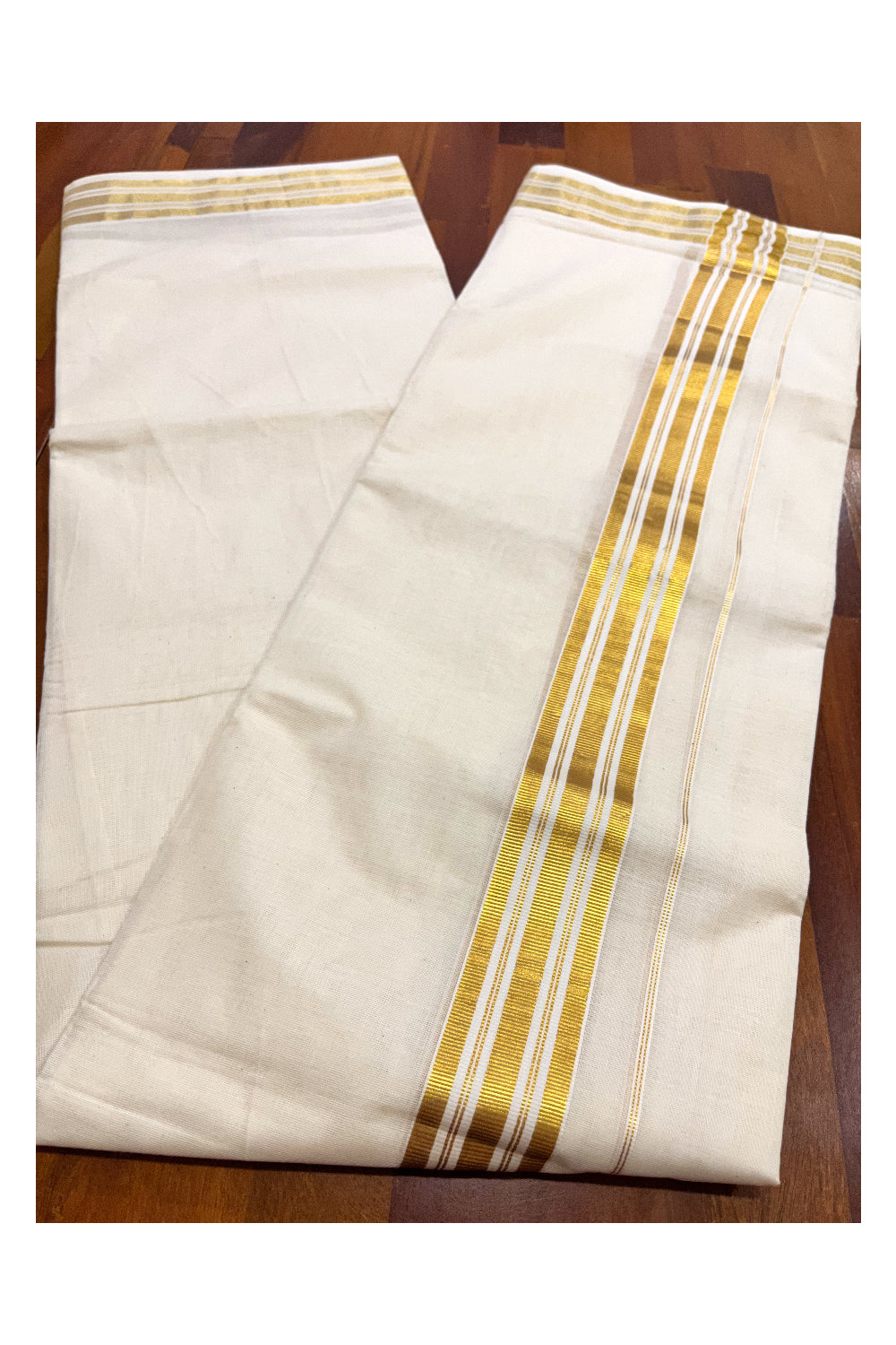 Pure Cotton Mundu with Kasavu Lines Border (South Indian Kerala Dhoti)