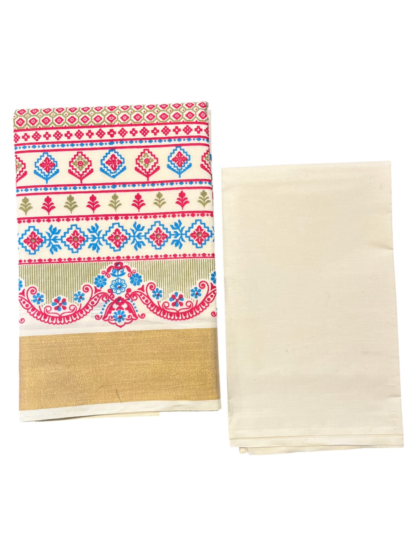 Southloom Pure Cotton Kerala Churidar Salwar Material with Hand Printed Designs (include Shawl / Dupatta)