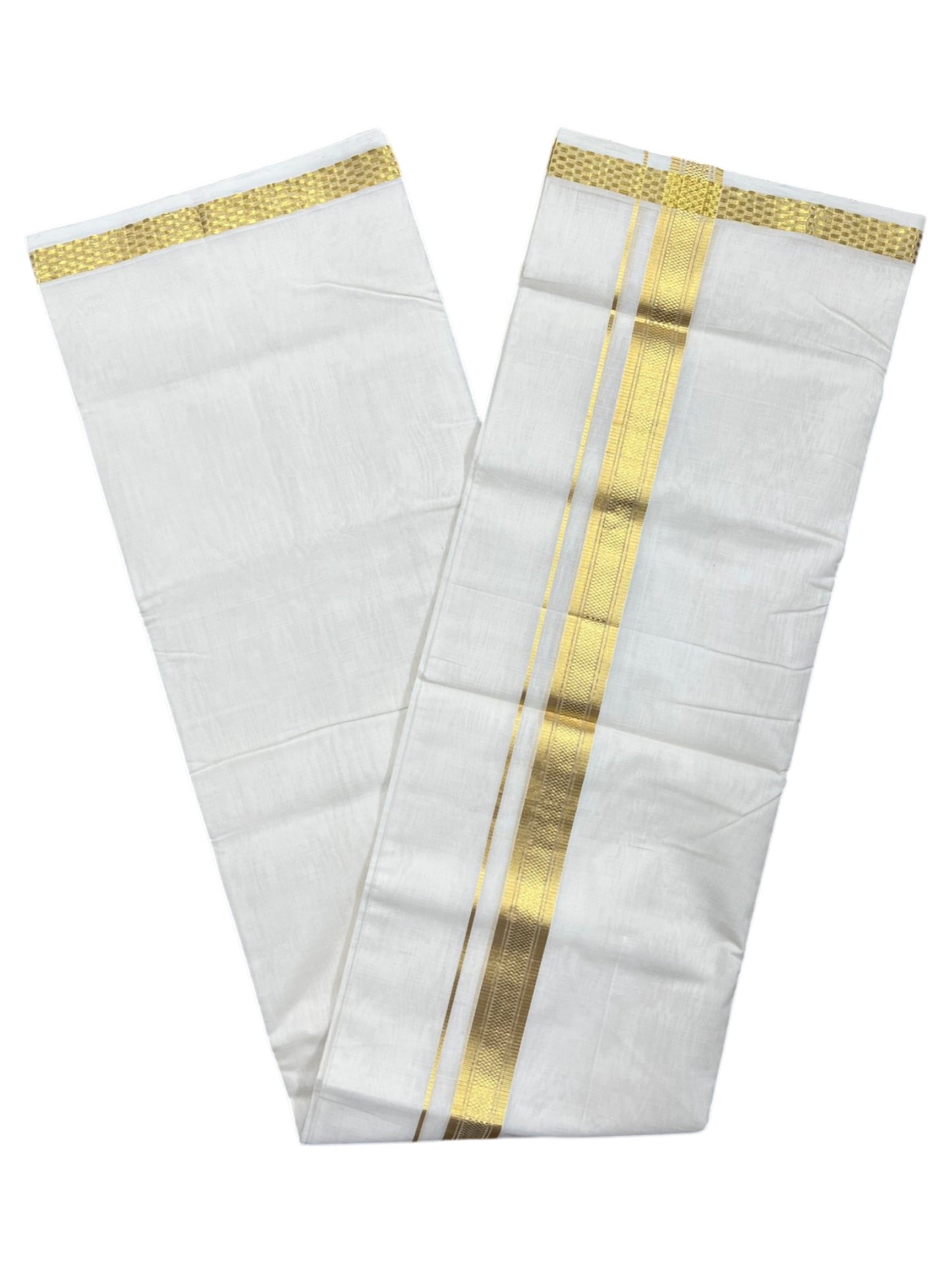 Southloom Premium Handloom Cotton Double Mundu with Gold Kasavu and Paa Neythu Border