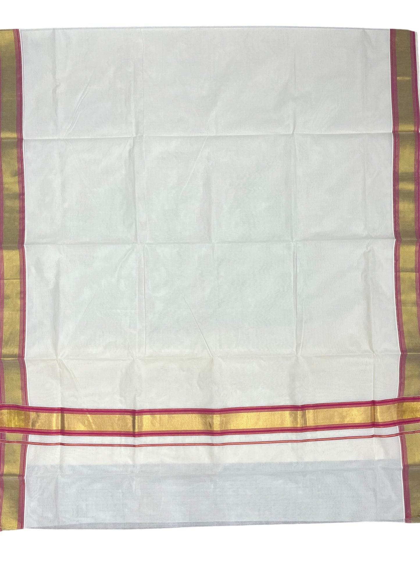 Southloom Kerala Cotton Kasavu Saree with Pink Border
