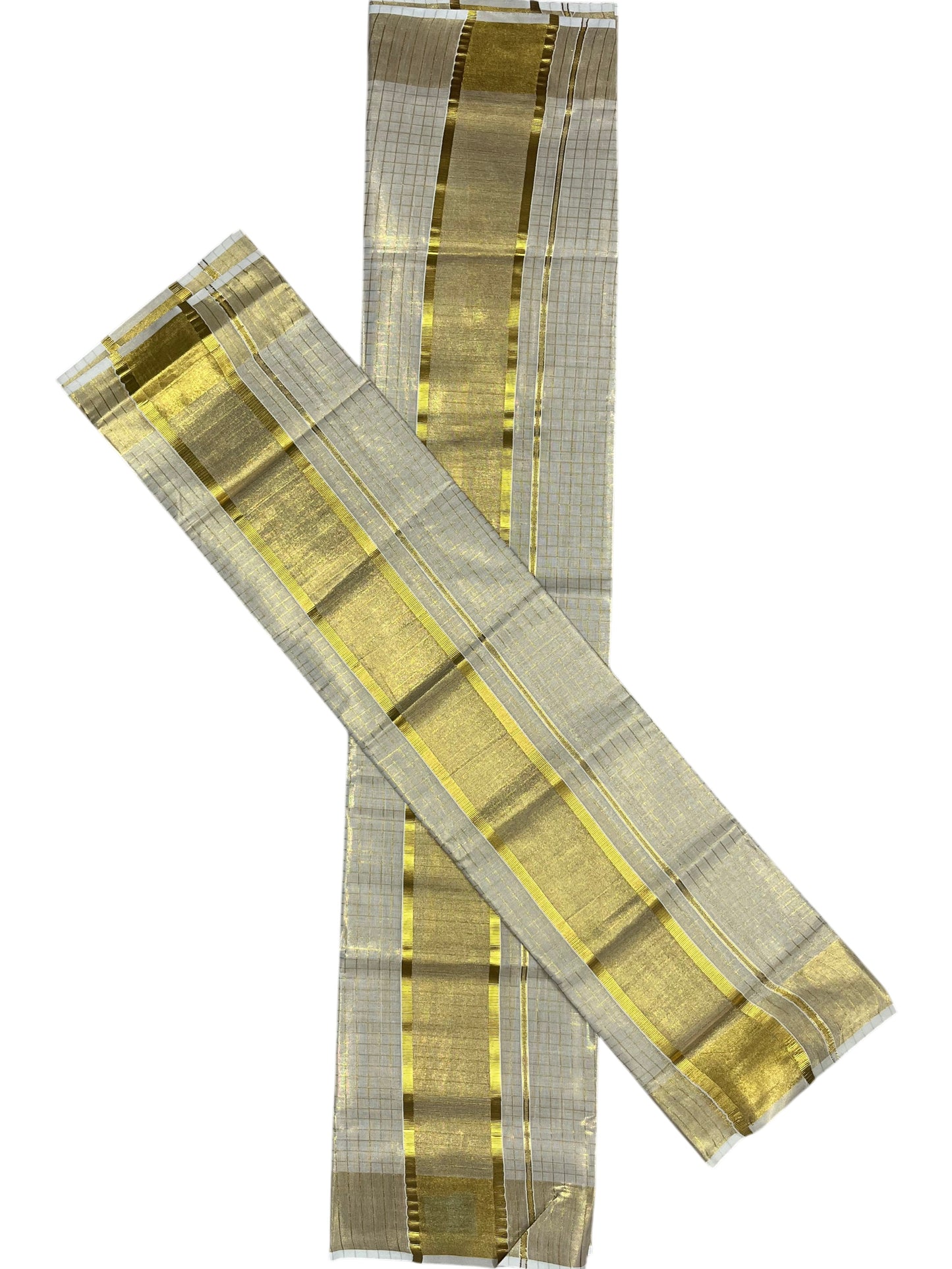 Southloom Kerala Tissue Single Set Mundu (Mundum Neriyathum) with  Kasavu Check Across Body