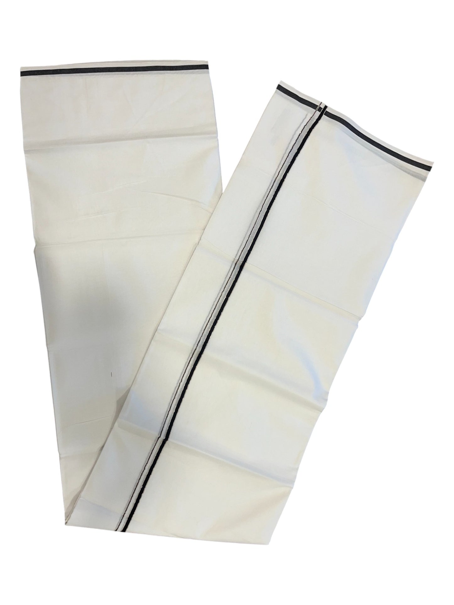 Pure White Cotton Double Mundu with Silver Black Kara (South Indian Dhoti)