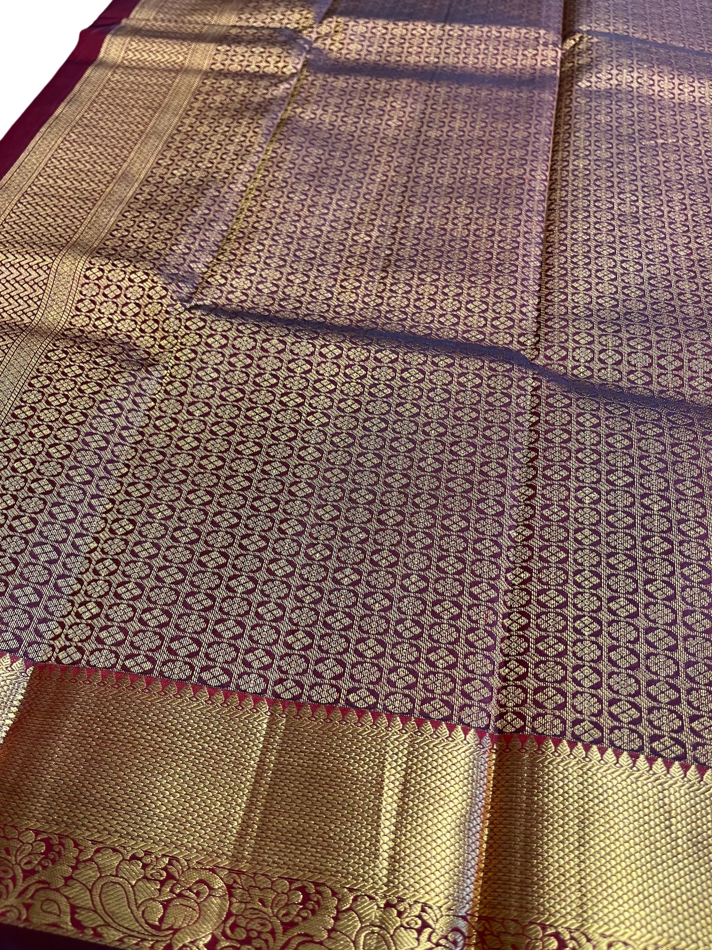 Southloom Pure Handloom Bridal Kanchipuram Silk Saree with Korvai Work (Orange & Purple)