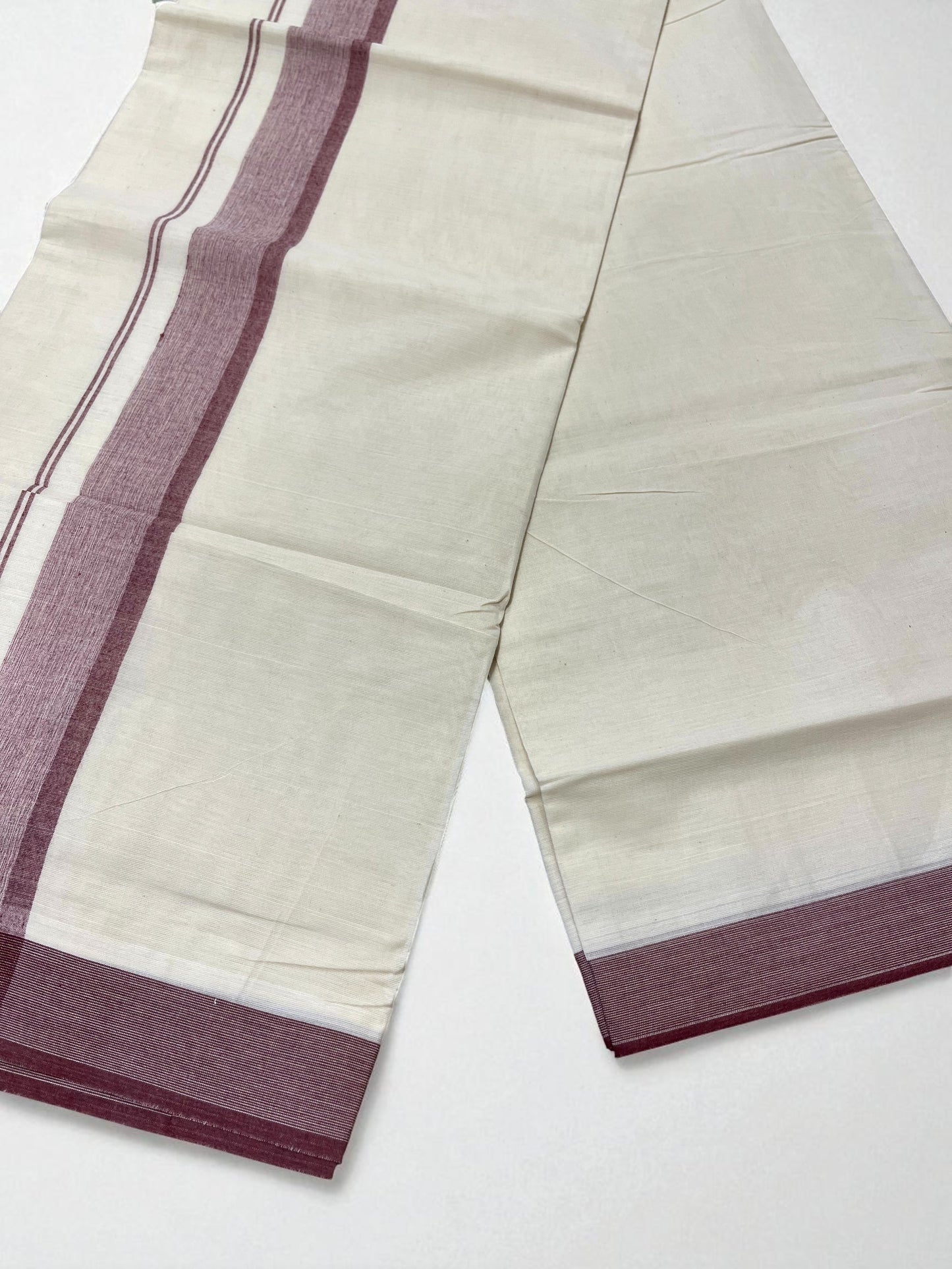 Southloom Pure Cotton Mundu with Maroon Lines and Maroon Border (South Indian Kerala Dhoti)