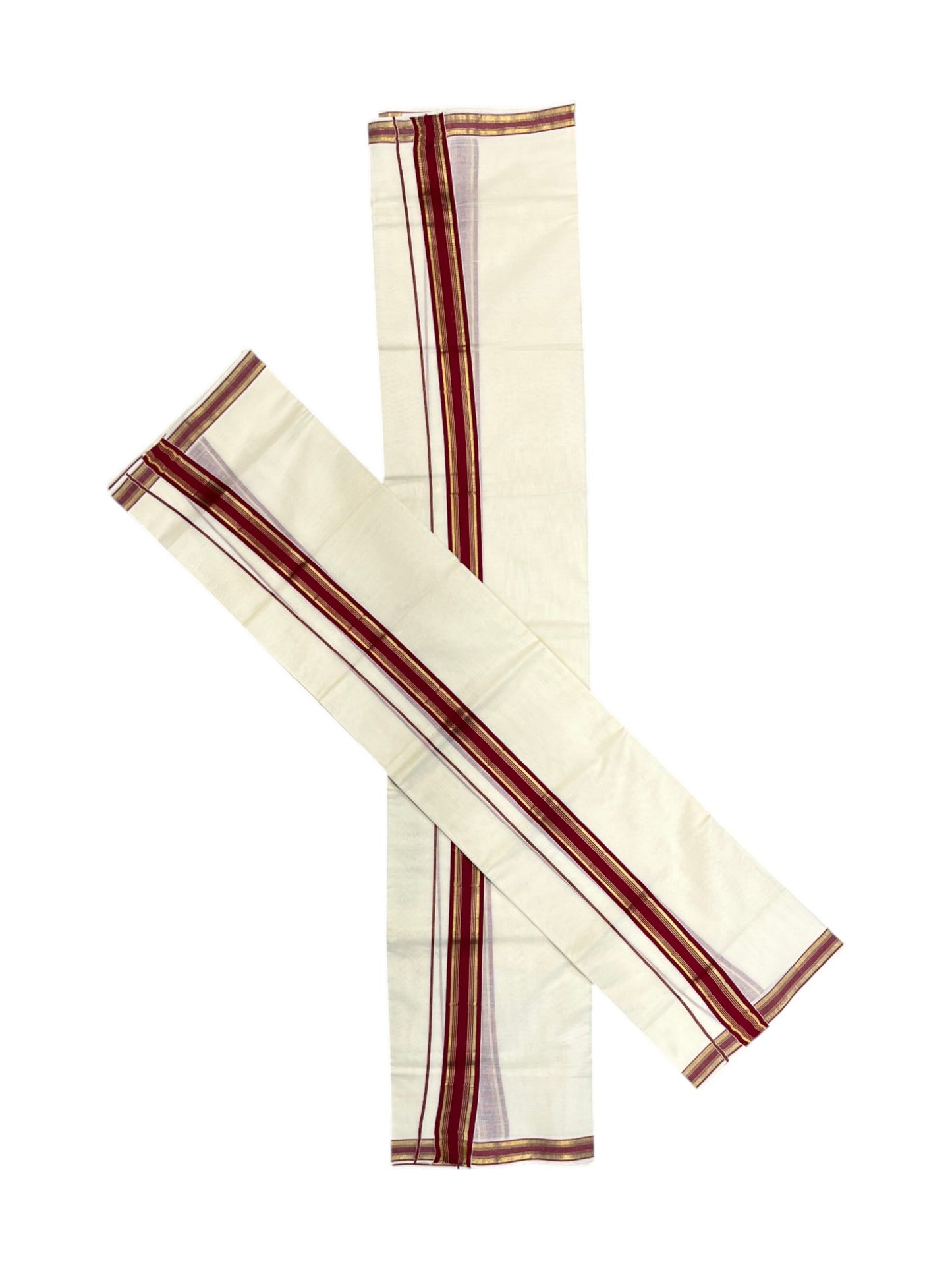Southloom Kerala Cotton Single Set Mundu (Mundum Neriyathum) with Kasavu and Maroon Border 2.80 Mtrs