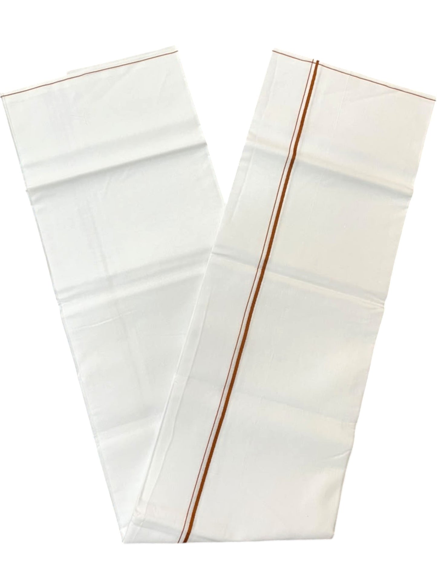 Southloom Pure White Cotton Single Mundu with Brown Border (South Indian Kerala Dhoti)
