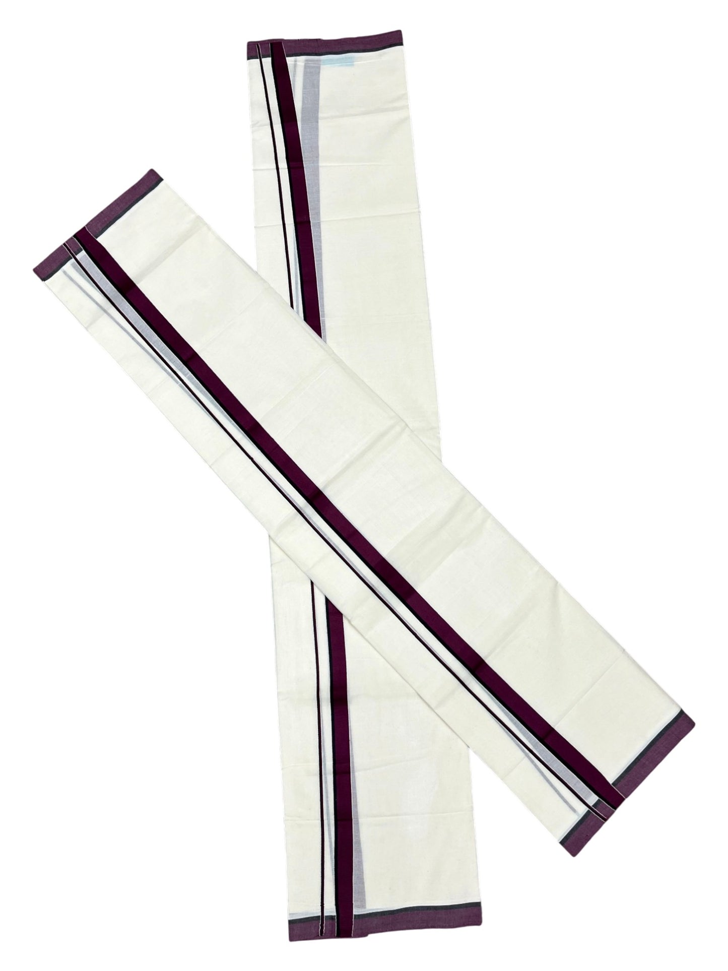 Southloom Pure Cotton Kerala Single Set Mundu (Mundum Neriyathum) with Purple & Black Border 2.80 Mtrs SL345