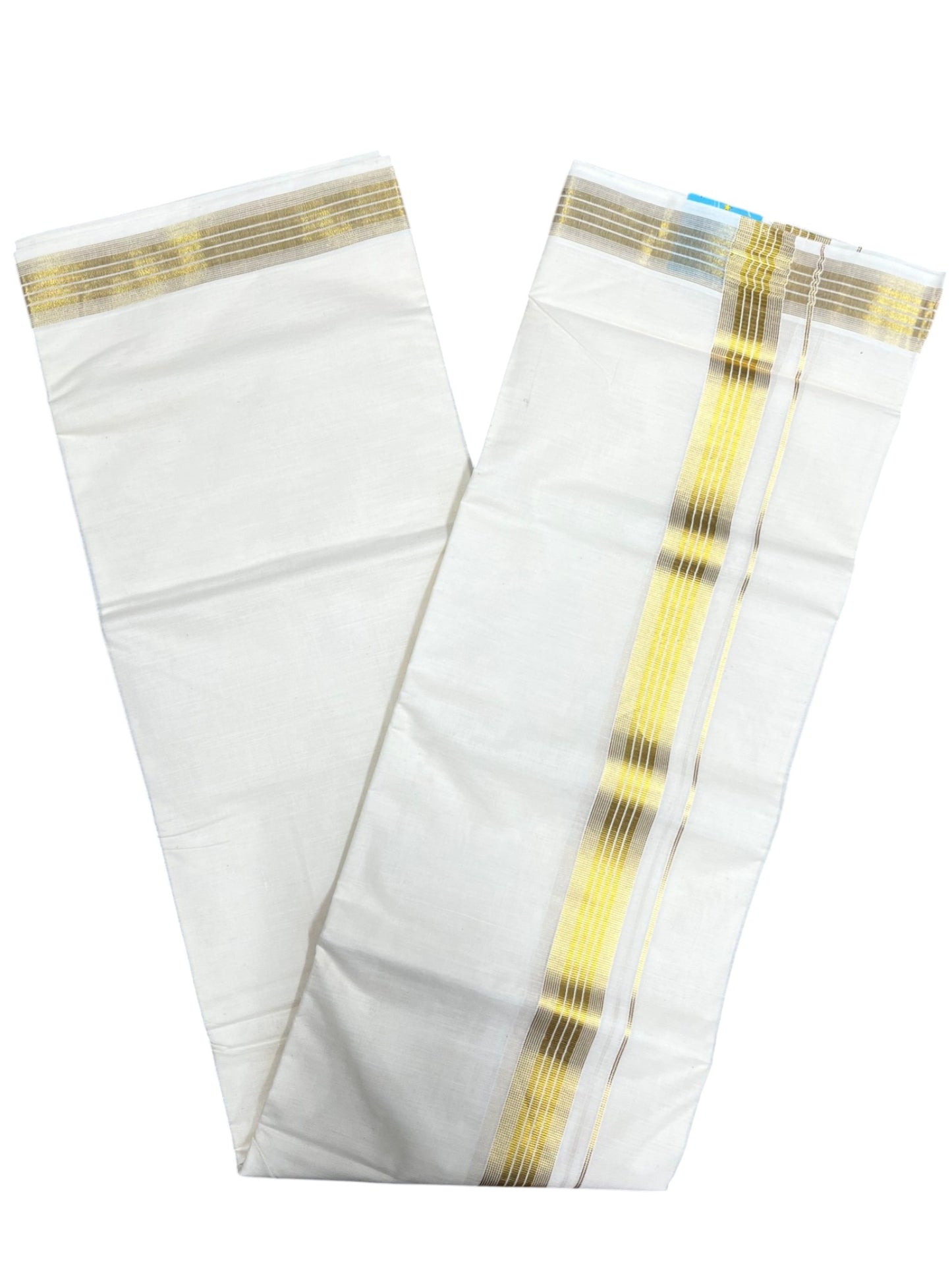 Southloom Kerala Pure Cotton Double Mundu with Gold Kasavu and Border (South Indian Dhoti)