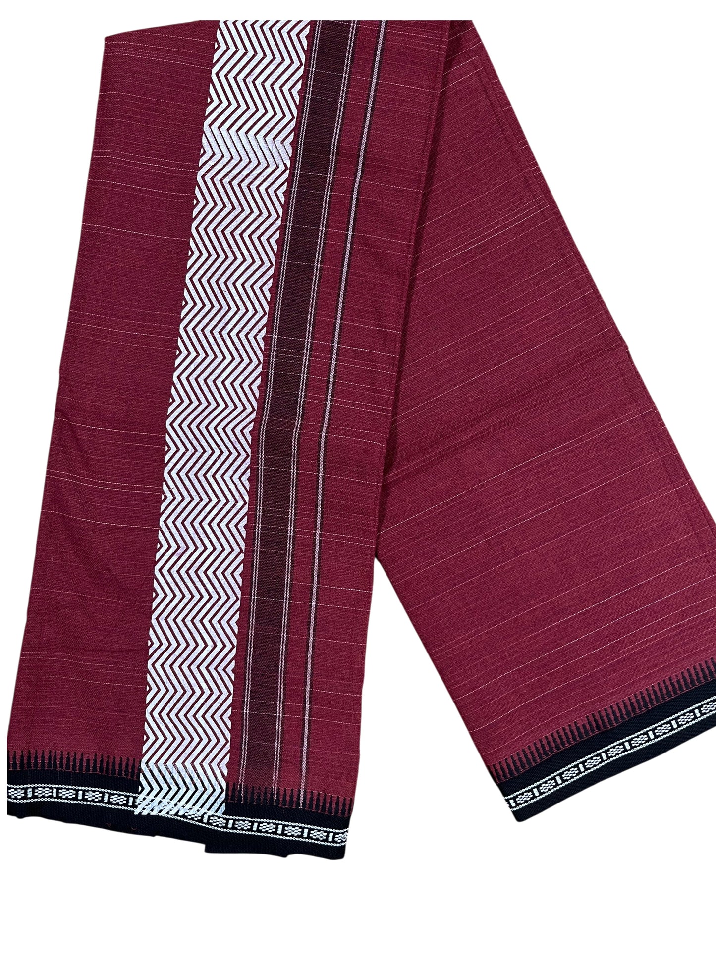 Southloom Maroon Printed Single Mundu / Otta Mundu / Lungi (South Indian Kerala Dhoti)
