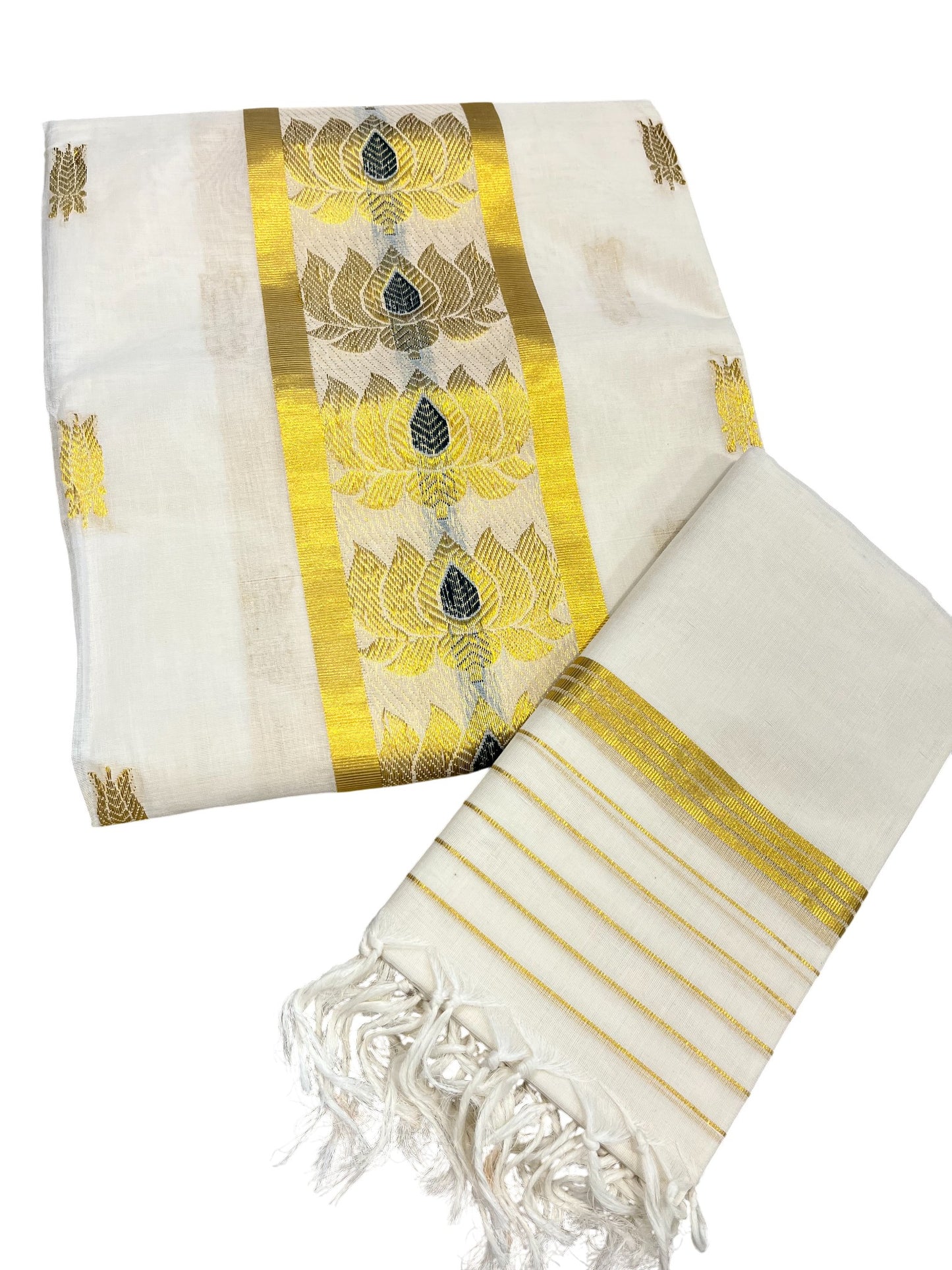 Southloom Premium Handloom Cotton Churidar Salwar Material with Kasavu Woven Design (include Lines Shawl / Dupatta)