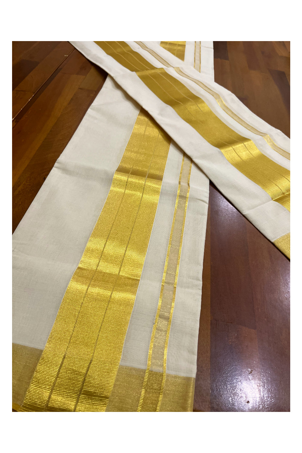 Southloom Premium Balaramapuram Unakkupaavu Handloom Cotton Wedding Set Mundu with Kasavu Lines Border