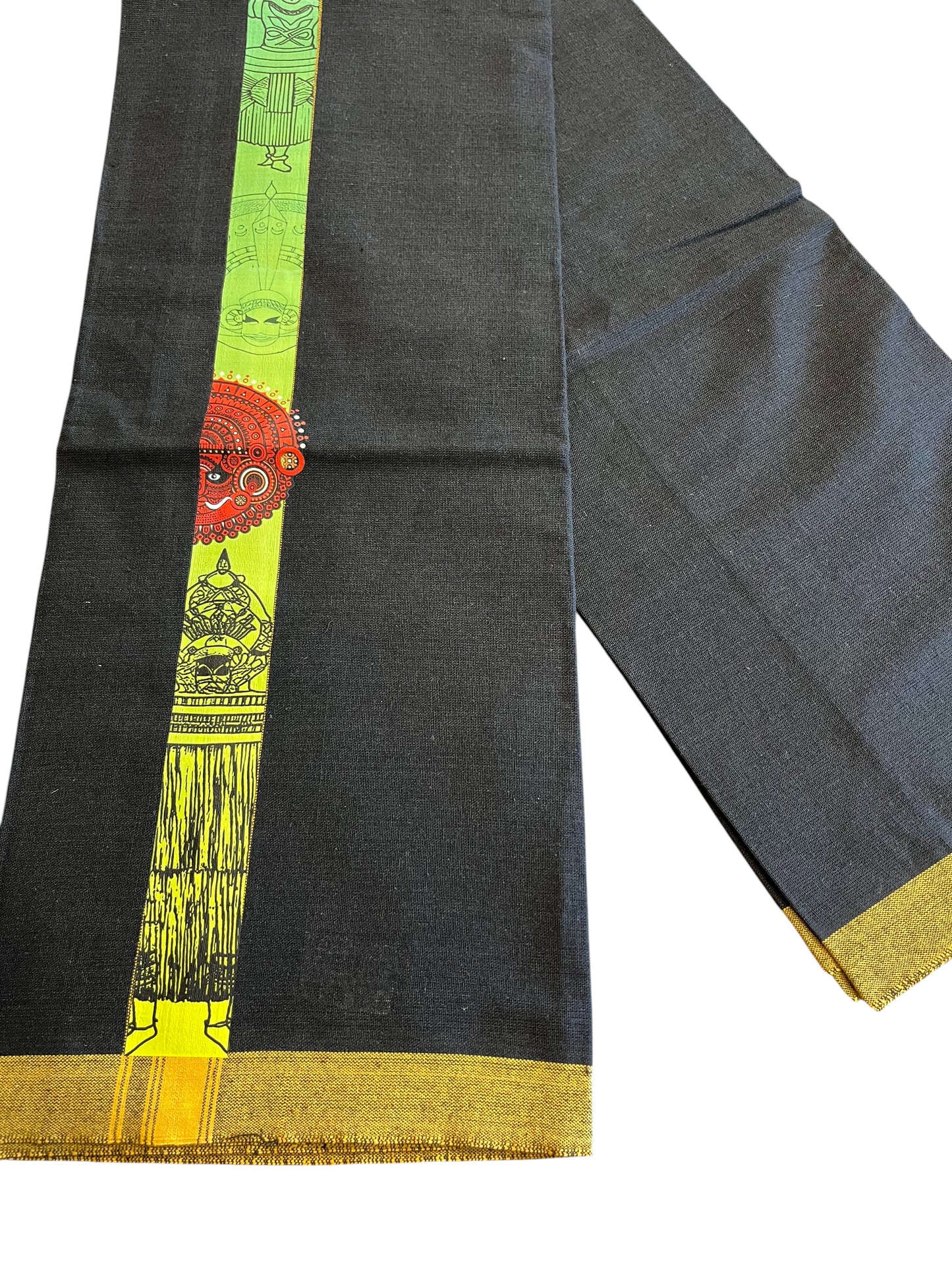 Southloom Black Printed Kathakali & Theyyam Single Mundu / Otta Mundu  (South Indian Kerala Dhoti)