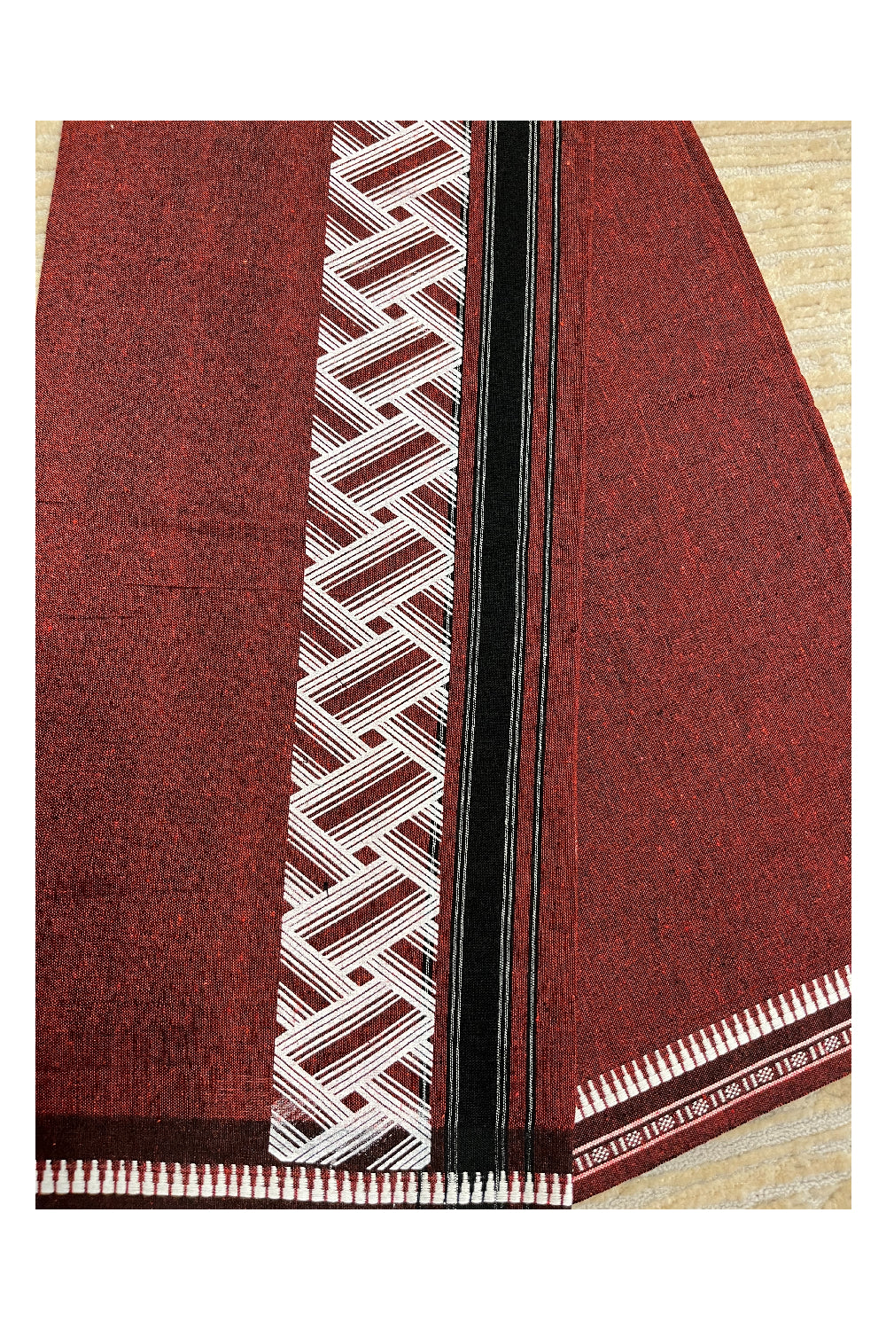 Southloom  Maroon  Printed Single Mundu / Otta Mundu / Lungi (South Indian Kerala Dhoti)