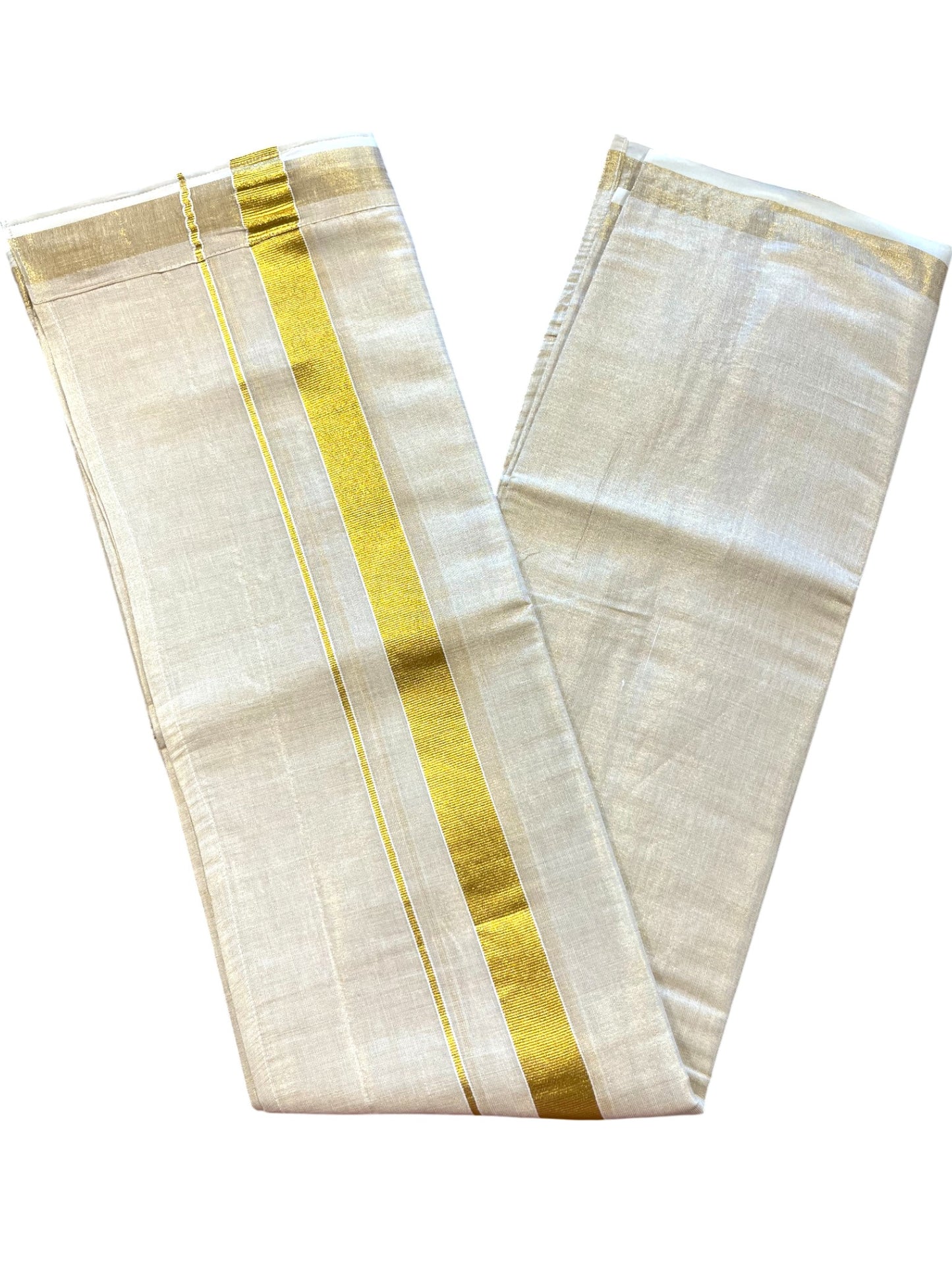 Southloom Kerala Tissue VELCRO Single Mundu with Gold Kasavu Border (South Indian Kerala Dhoti)