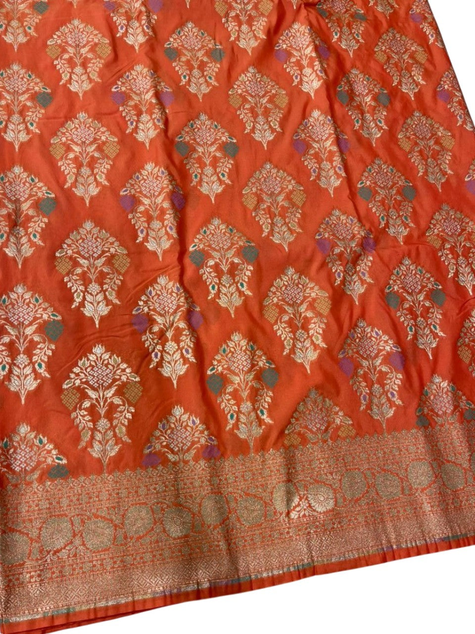 Southloom Pure Banarasi Silk Saree with Woven Work on Body and Borders (Orange)