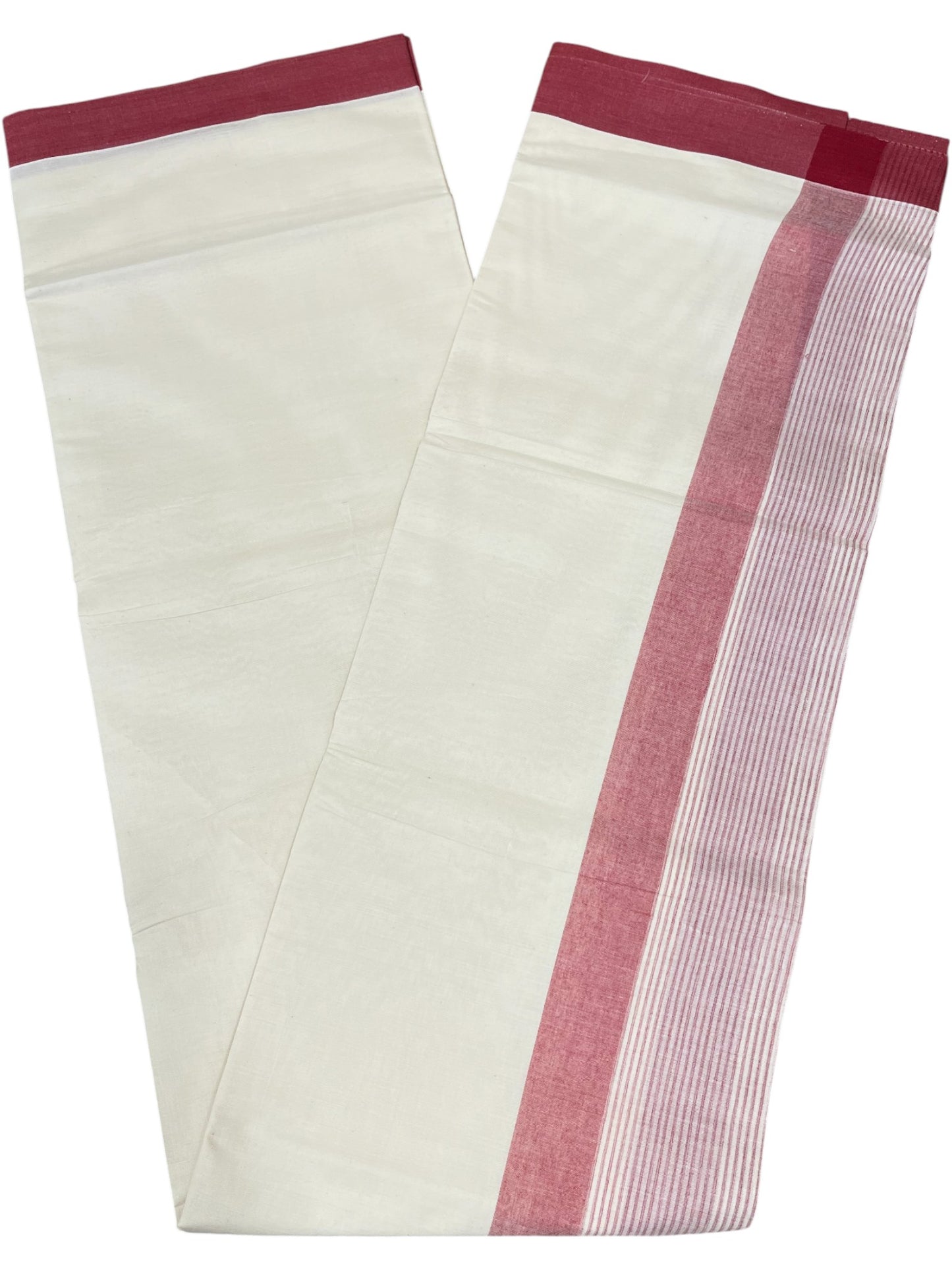 Southloom Kerala Pure Cotton Double Mundu with Maroon Lines Border (South Indian Dhoti)