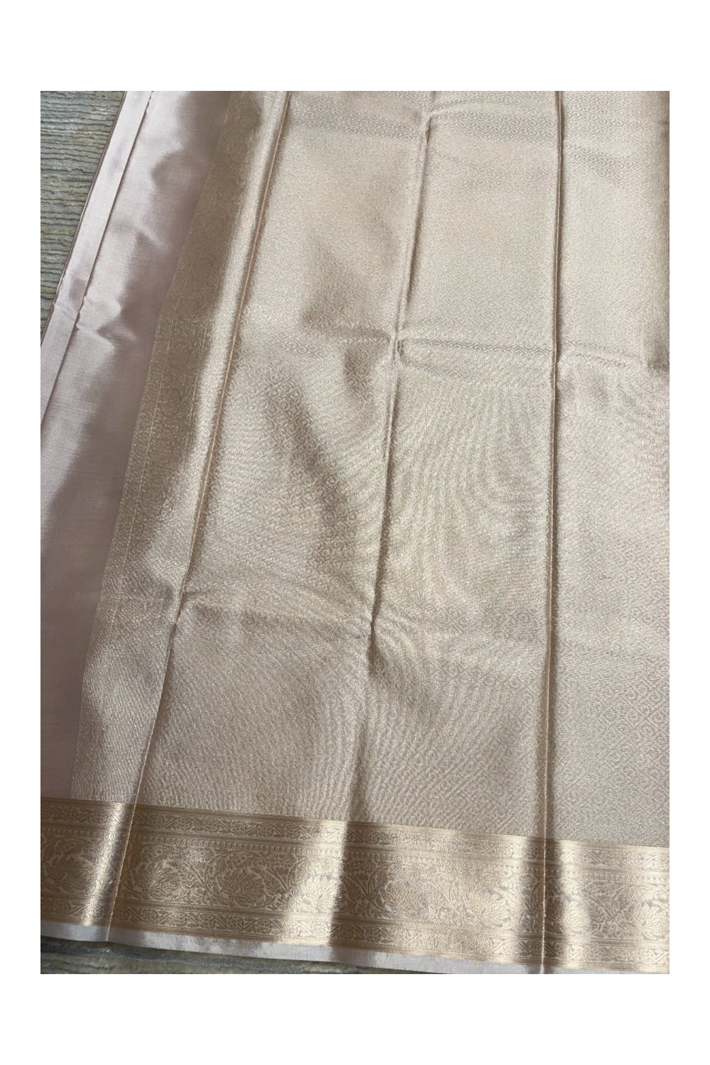 Southloom Semi Silk Saree In Beige With Woven Zari Borders And Butta Work Across Body