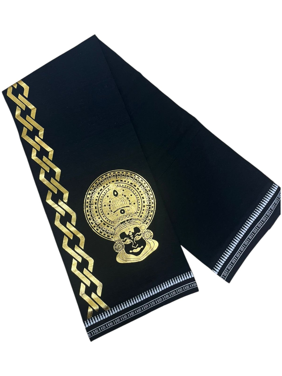 Southloom Black Printed Single Mundu / Otta Mundu / Lungi (South Indian Kerala Dhoti) with Kathakali Print
