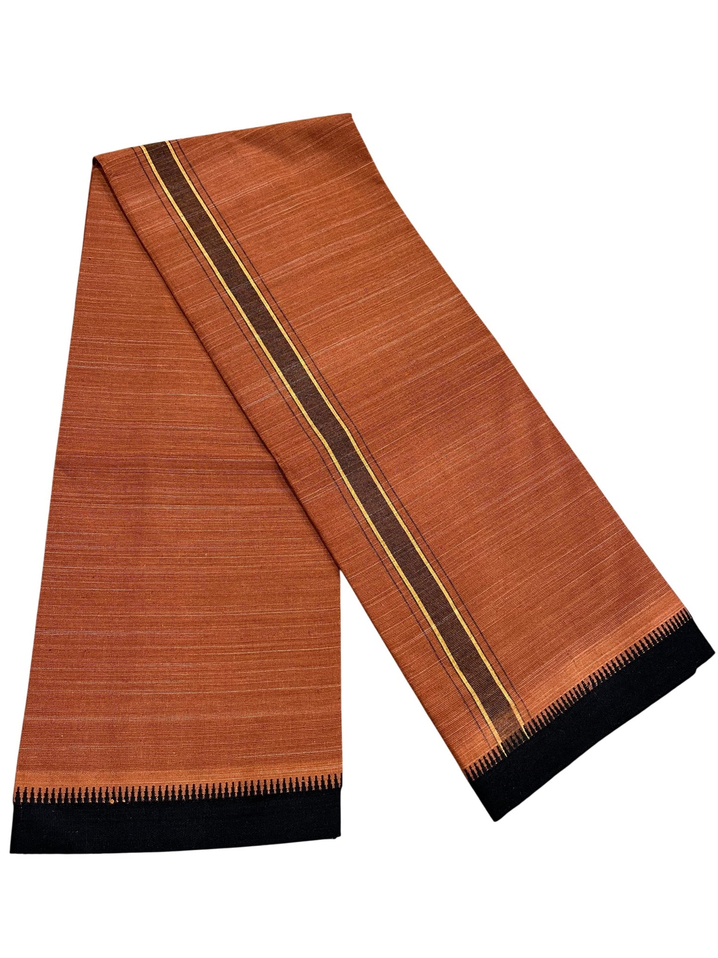 Southloom Saffron (Kaavi) Black Printed Single Mundu / Lungi (South Indian Kerala Dhoti)