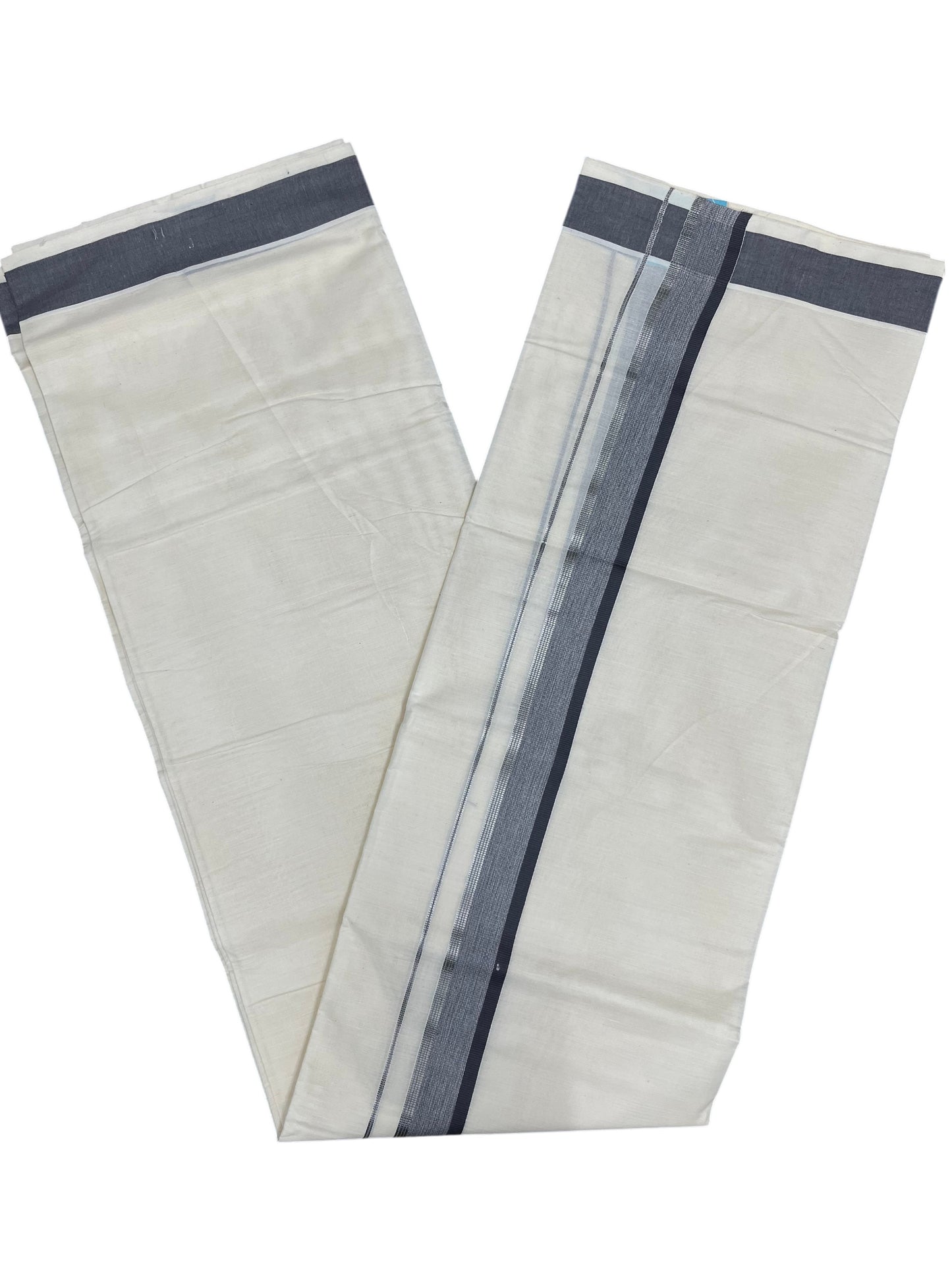 Southloom Pure Cotton Mundu with Silver Lines and Grey Border (South Indian Kerala Dhoti)