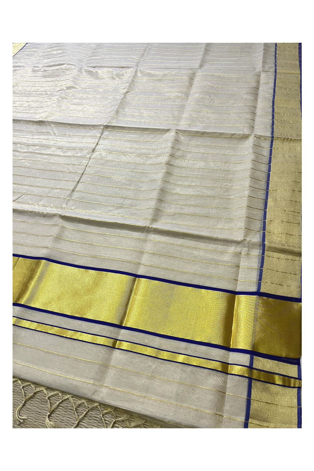Southloom Super Premium Balaramapuram Handloom Tissue Saree with Kasavu Lines Across Body