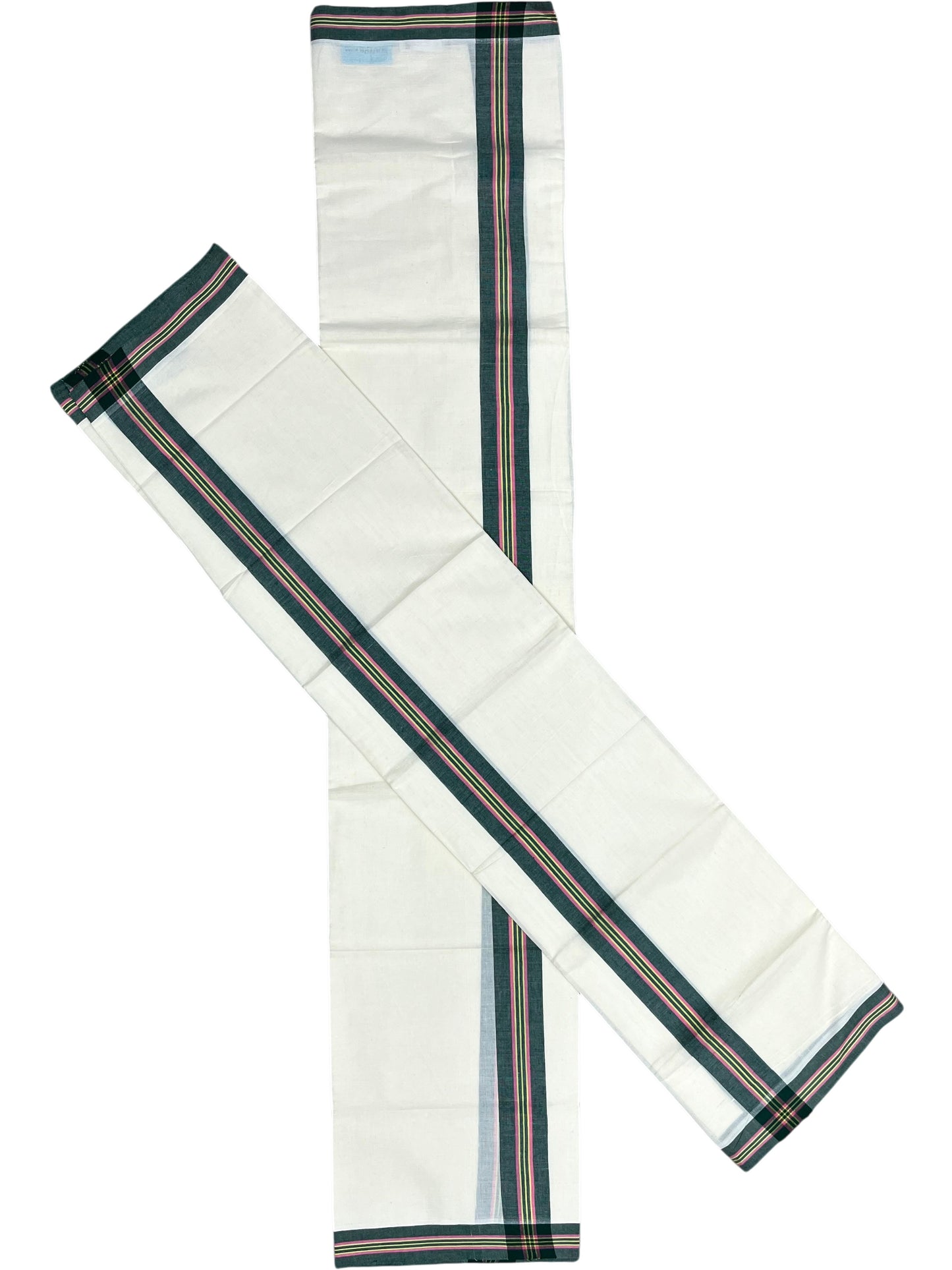 Southloom Pure Cotton Kerala Single Mulloth Set Mundu (Mundum Neriyathum) Green & Yellow Border in  2.80 Mtrs