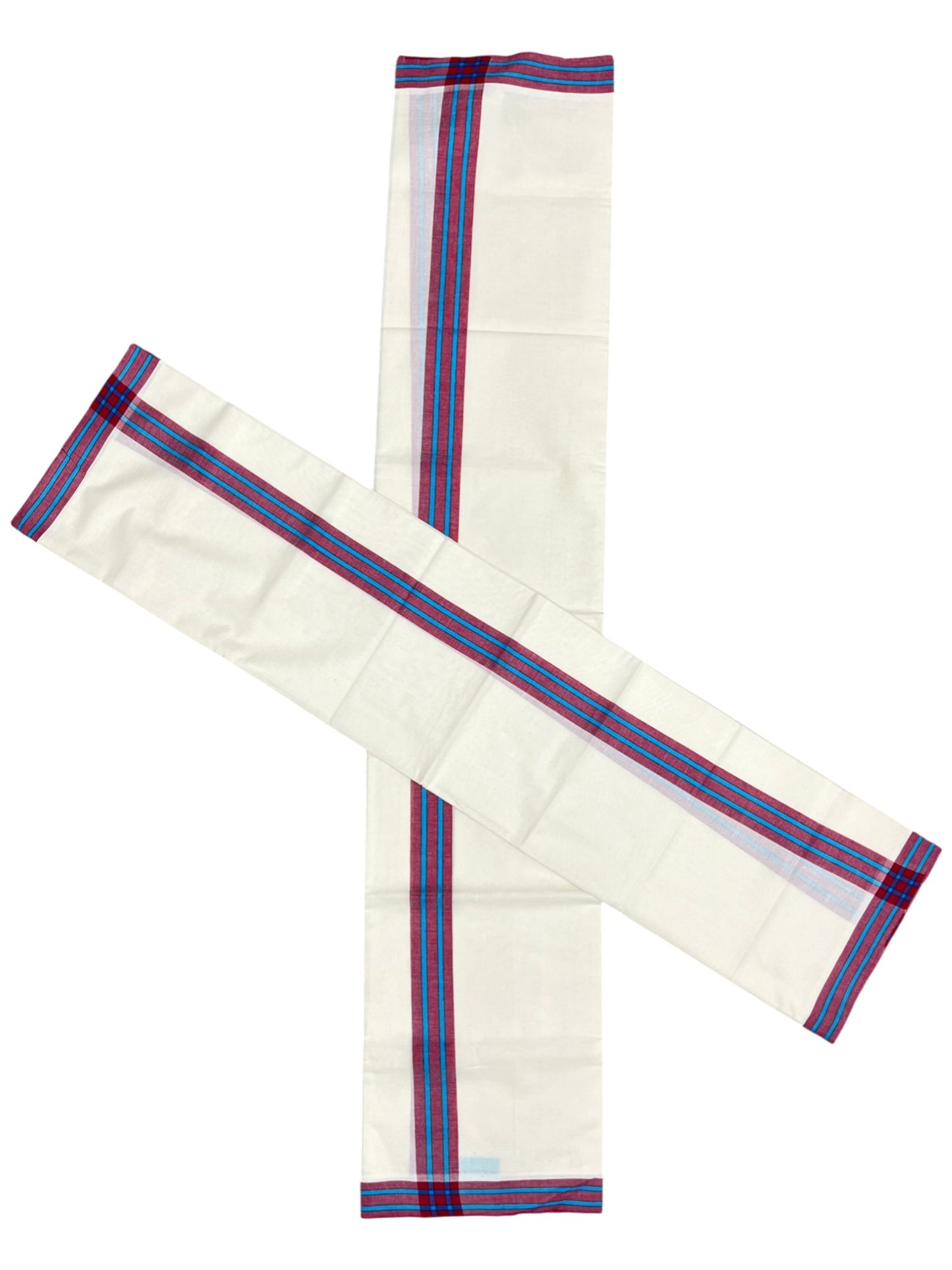 Southloom Pure Cotton Kerala Single Mulloth Set Mundu (Mundum Neriyathum) Maroon And Blue Border in 2.80 mtrs SL243