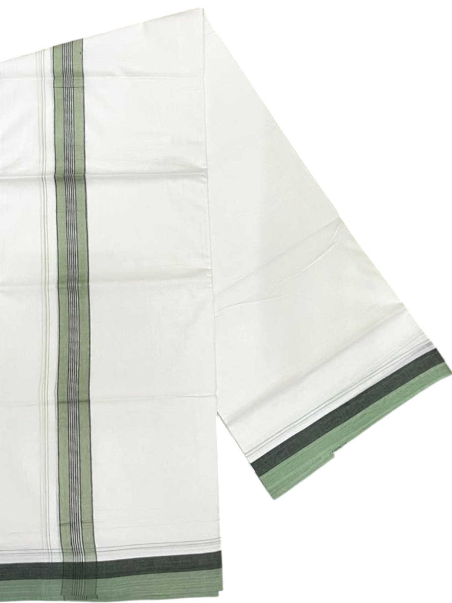 Southloom Pure Cotton Mundu with Green & Black Border (South Indian Kerala Dhoti)