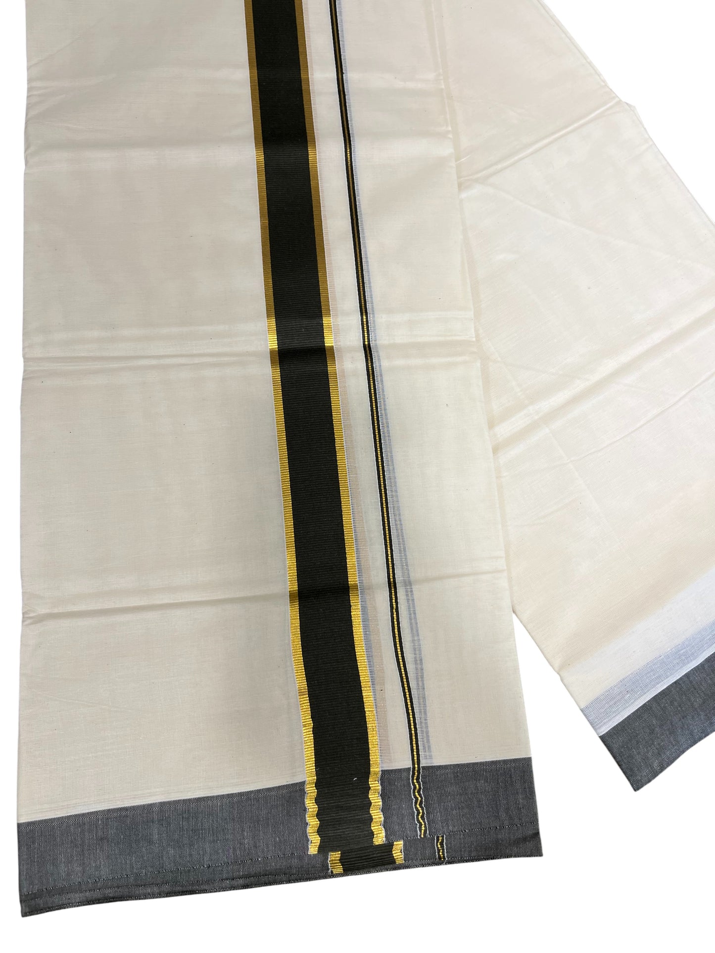 Southloom Pure Cotton Mundu with Gold Kasavu and olive Green Colour Border (South Indian Kerala Dhoti)