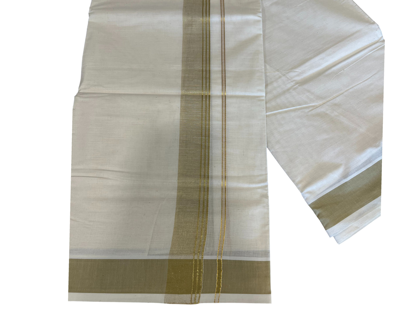 Southloom Pure Cotton Mundu with Beige Lines and Beige Border (South Indian Kerala Dhoti)