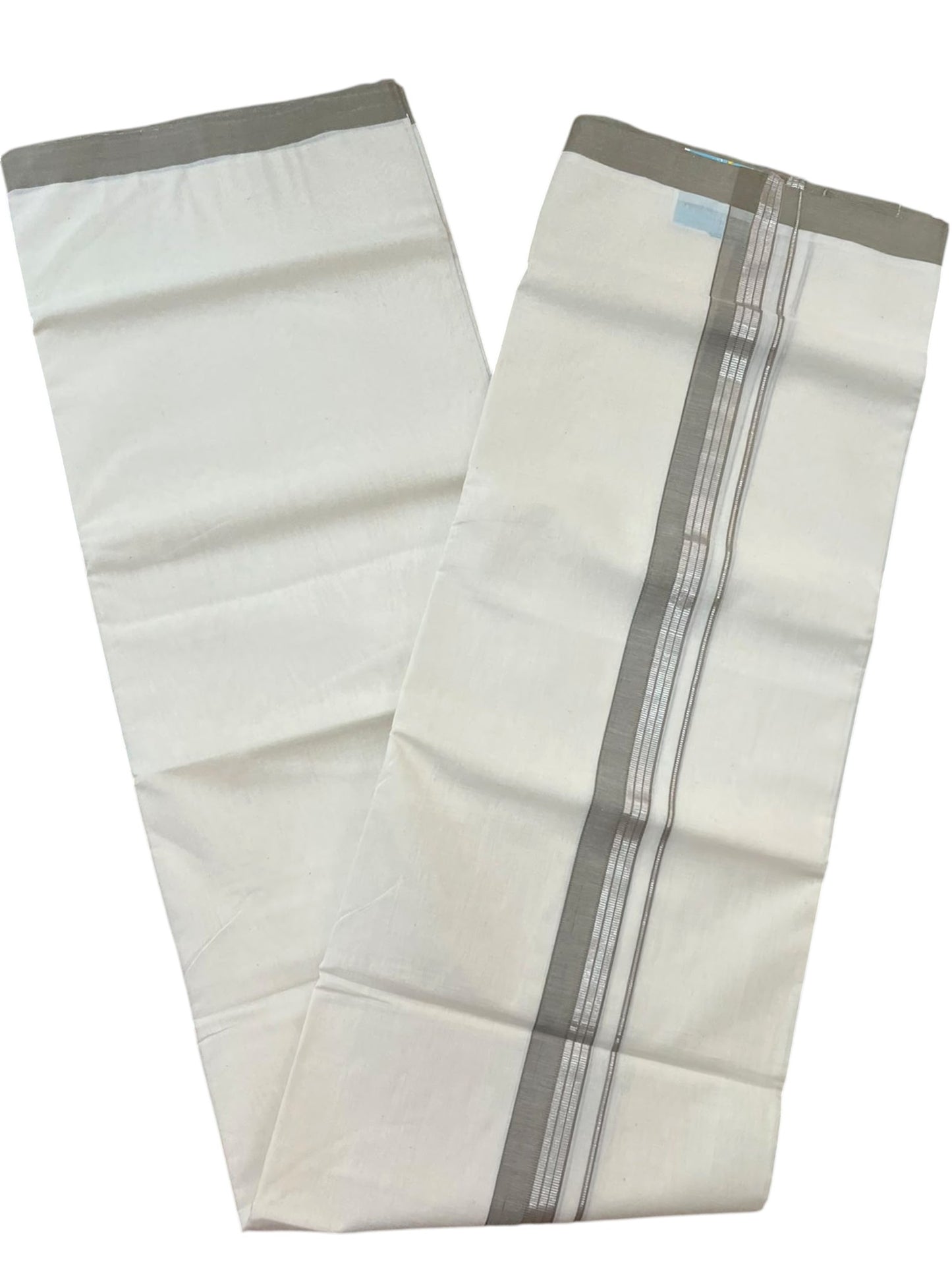 Southloom Balaramapuram Unakkupaavu Premium Handloom Cotton Double Mundu with Silver Lines and Grey Border