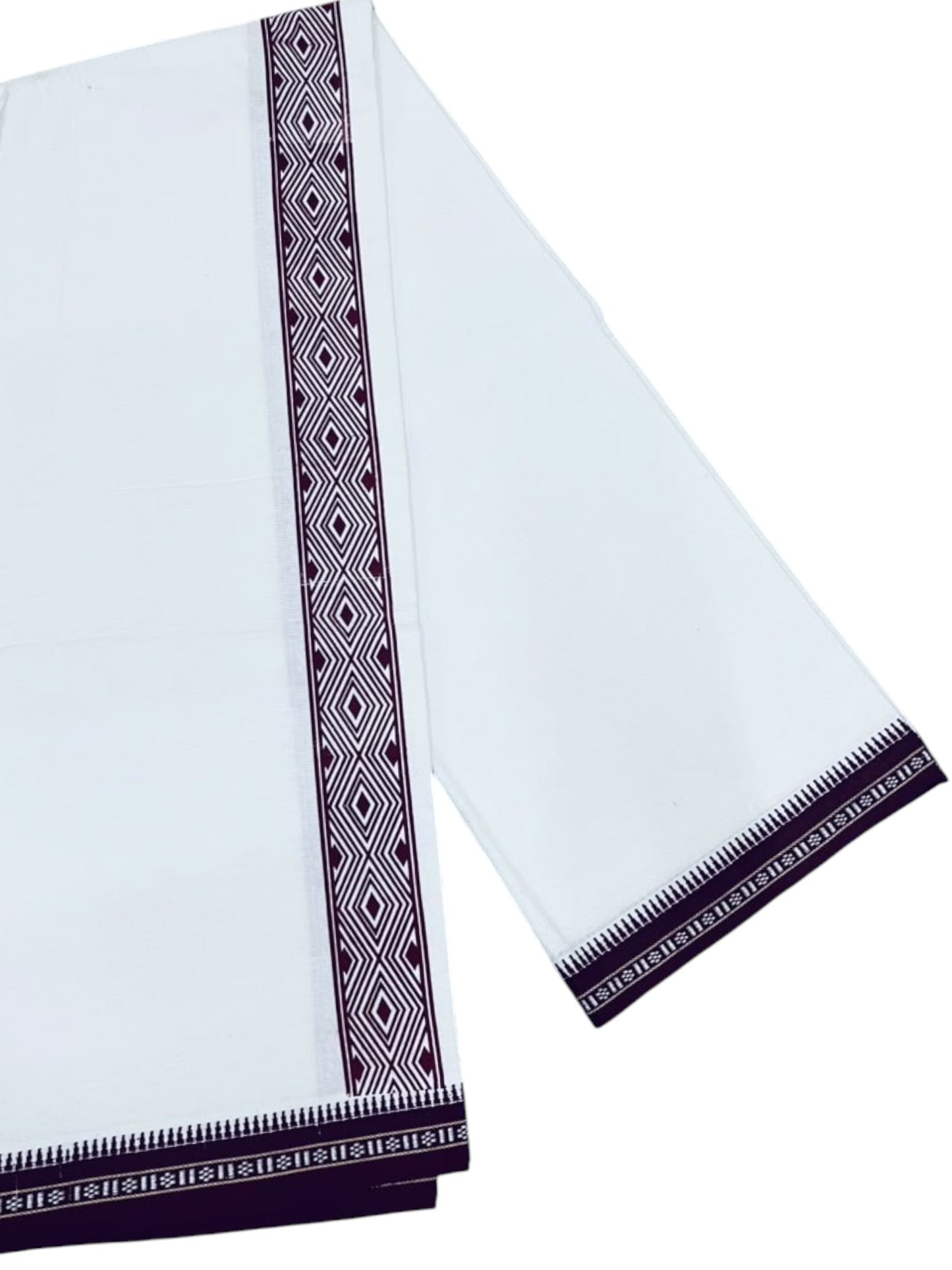 Southloom White Maroon Printed Single Mundu / Otta Mundu / Lungi (South Indian Kerala Dhoti)