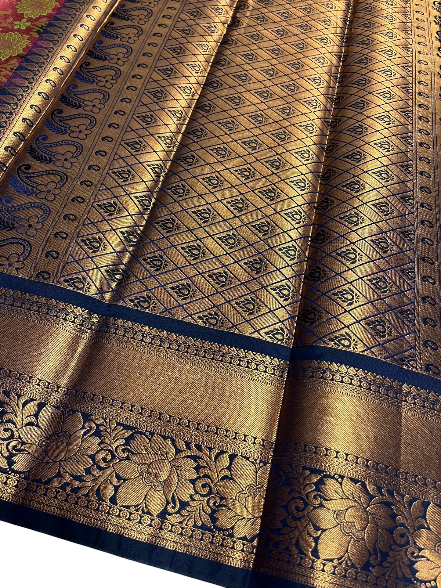 Southloom Banarasi Semi Silk Saree with Floral Zari Work Across Body (Pink & Blue)