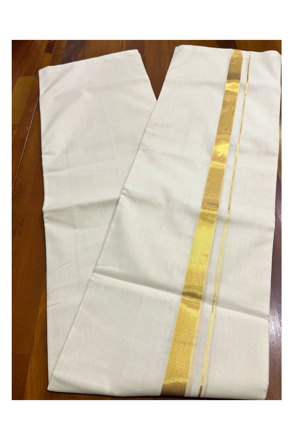 Premium Balaramapuram Handloom Unakkupaavu Cotton Double Mundu with 1 inch Kasavu Border (Vishu 2024 Collection)